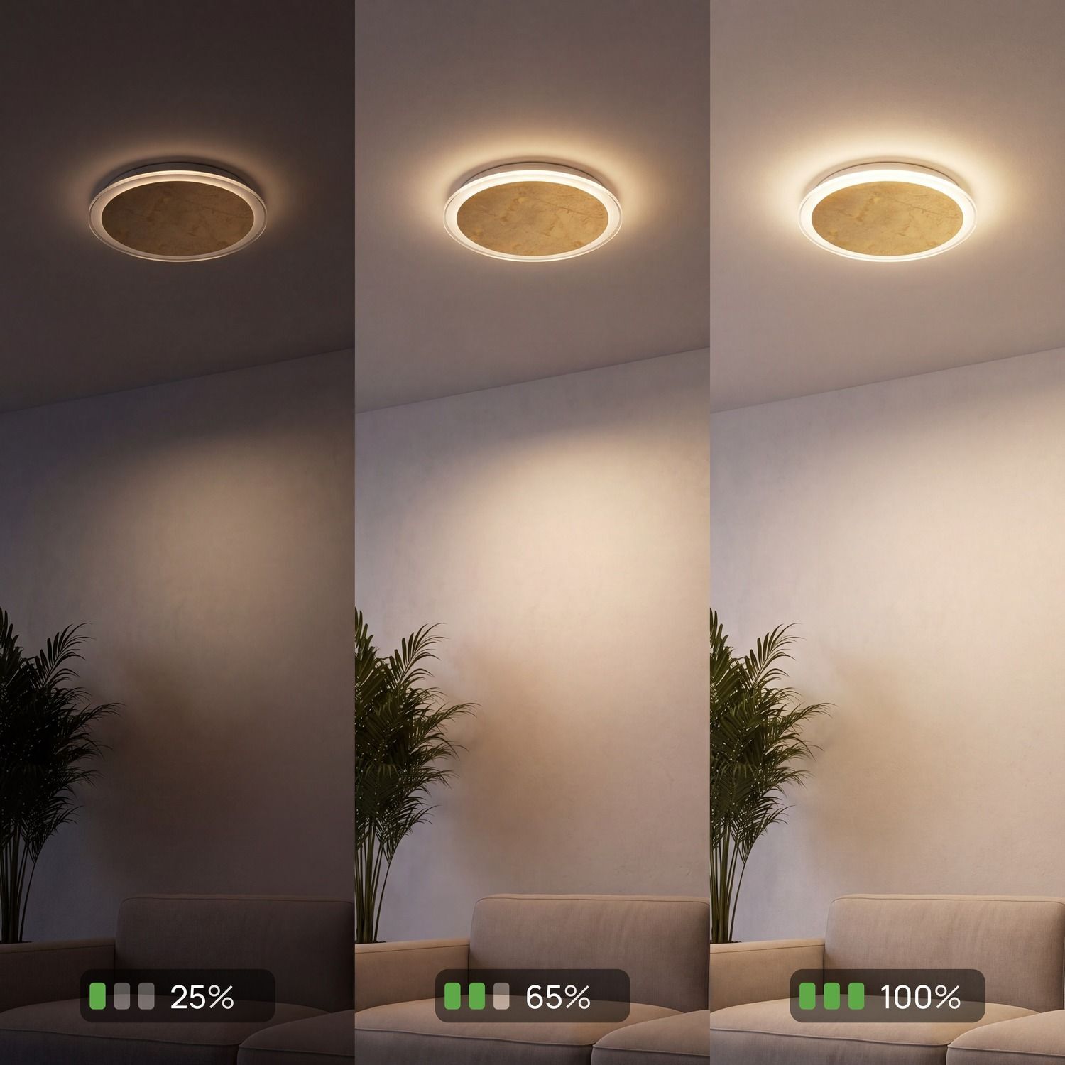 LED Deckenlampe Gold Ø40 cm 3500 K 3 Stufen dimmbar deckenleuchte, runder licht, einbauleuchte, innenbeleuchtung, stuckwand