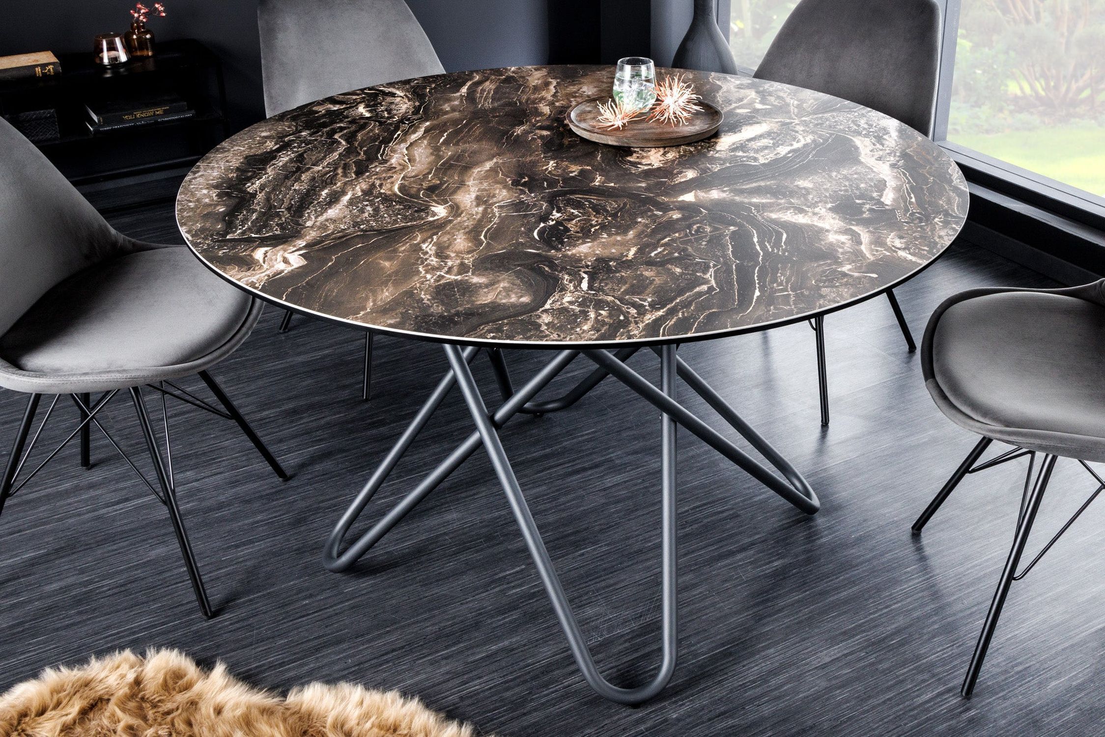 Esstisch Keramik Metall in Grau-Braun Schwarz 120x120 cm