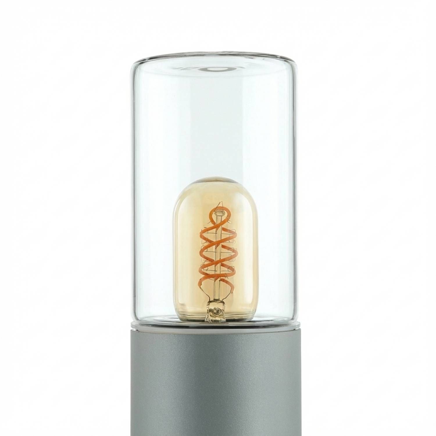 Pollerleuchte 80 cm IP44 Grau Weiß Edelstahl E27 E27 Edison-Glühbirne, Glühbirne, Vintage-Stil, Deko-Lampe, Transparentes Glas