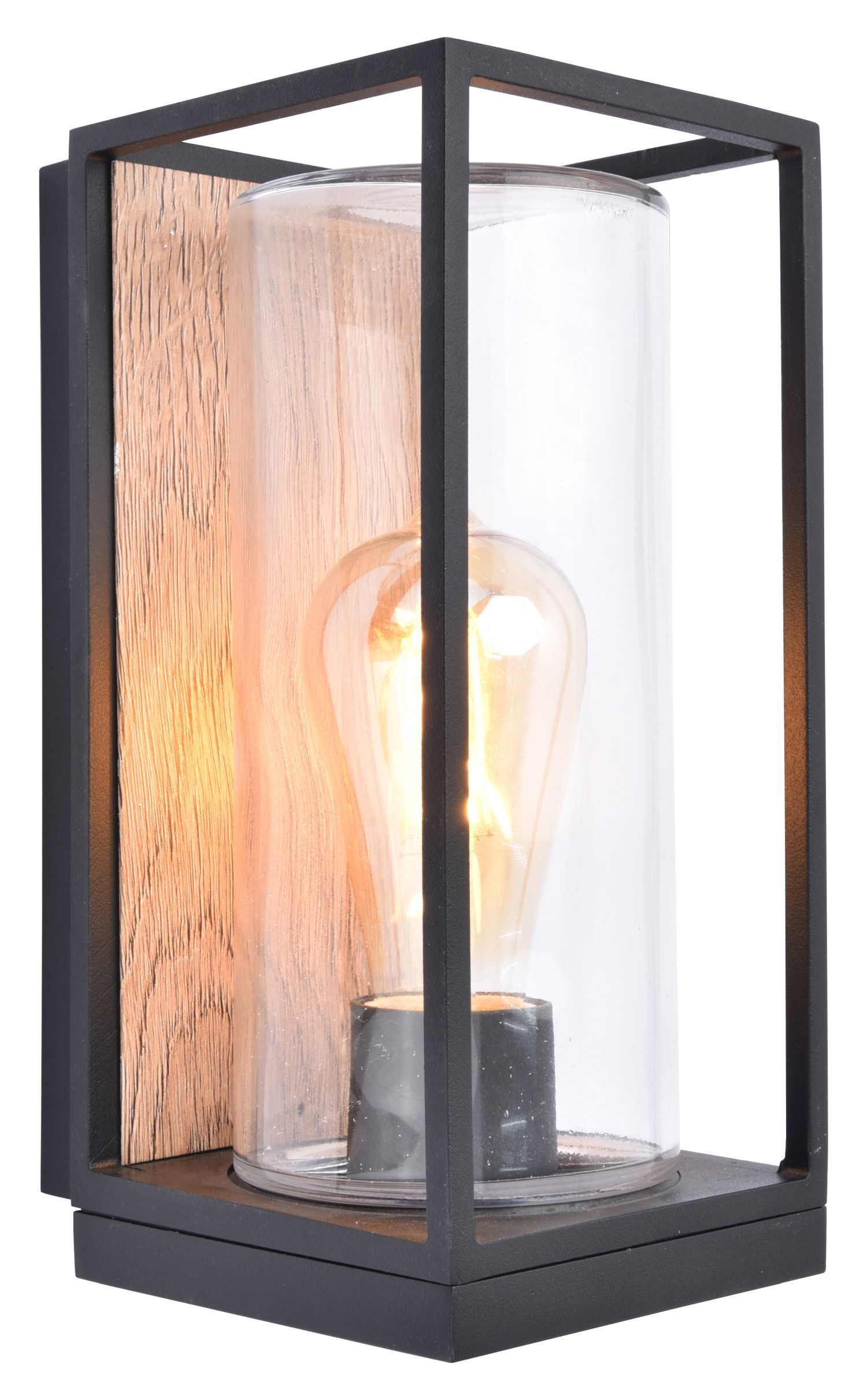 Außenwandlampe Glas Aluminium Natur Schwarz E27 IP44