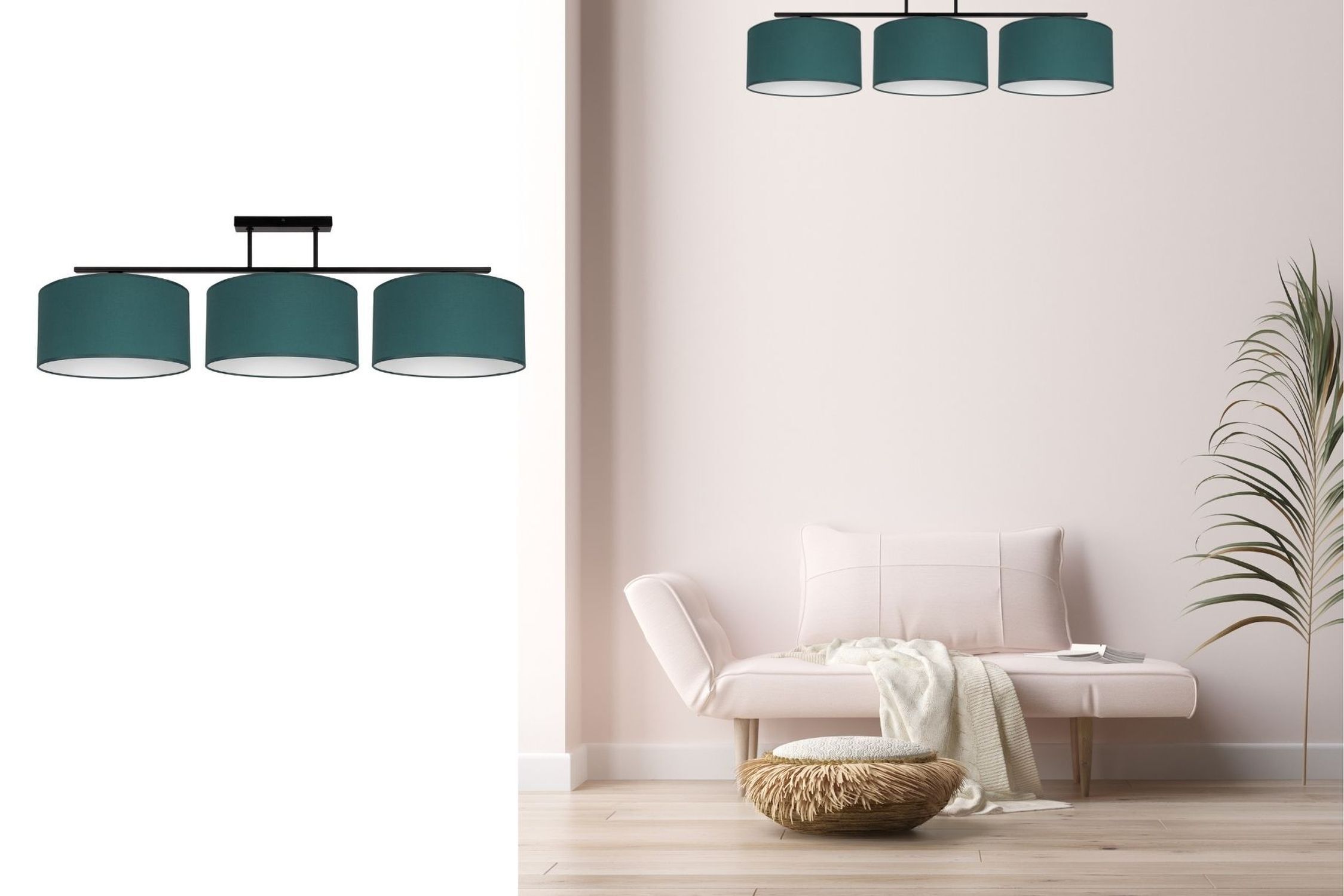 Blendarme Deckenlampe Stoff Grün Weiß E27 3-flammig