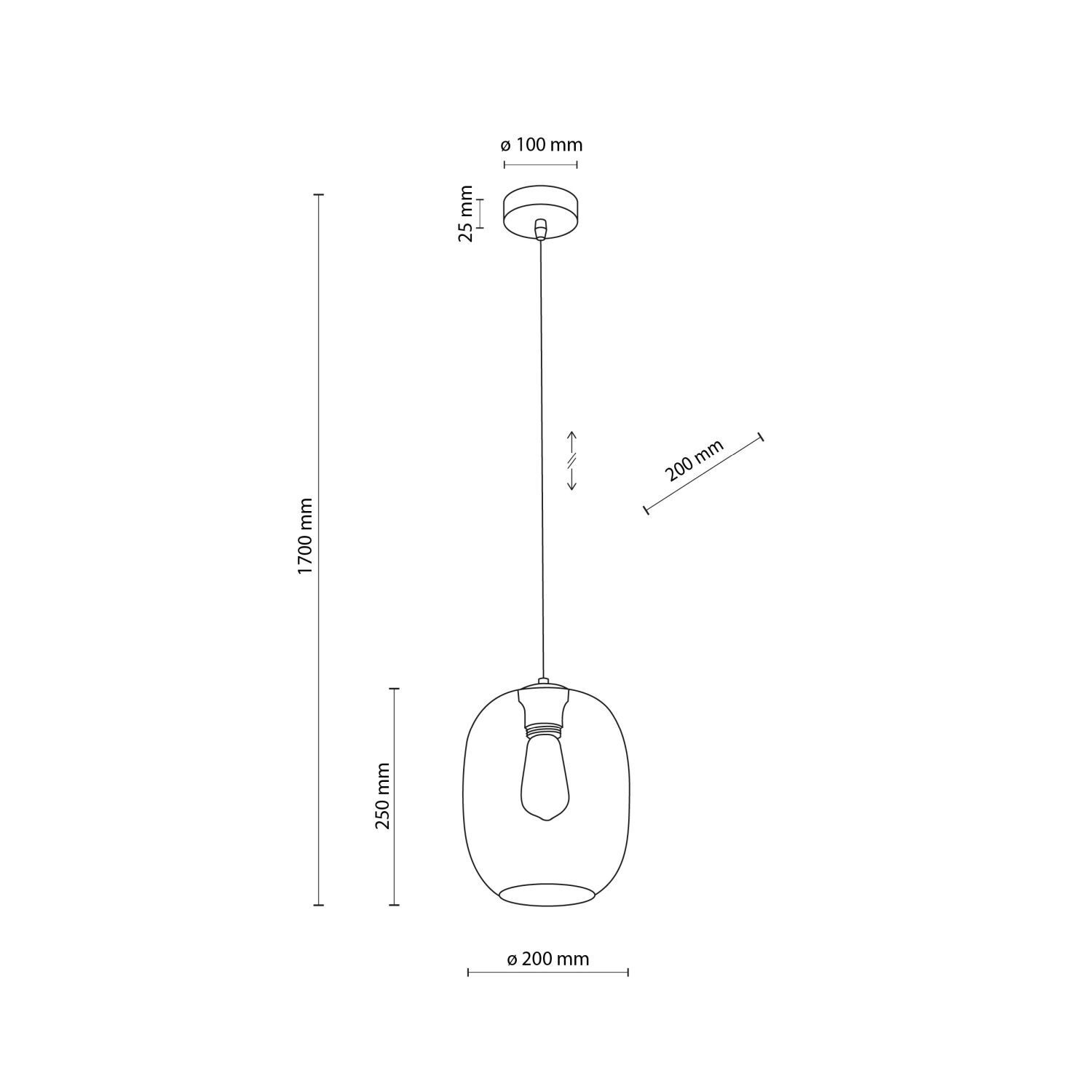 Hängeleuchte Rauchglas Ø 20 cm H: max. 1,7 m verstellbar E27