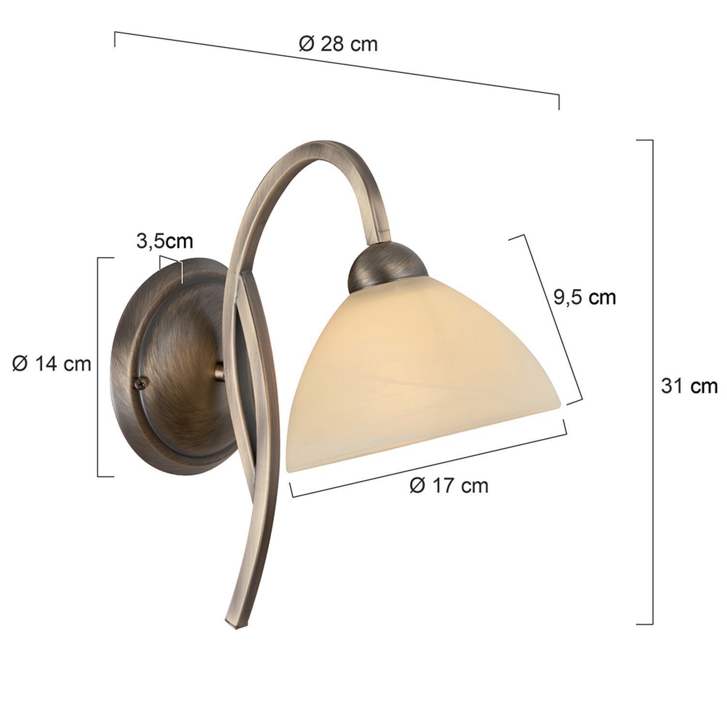 Wandleuchte in Bronze Creme T:28 cm E27 Klassisch