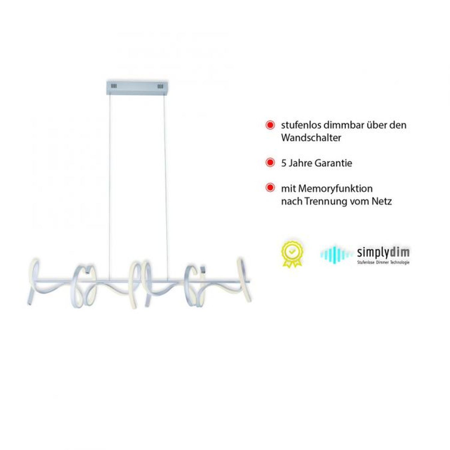 LED Pendelleuchte dimmbar Weiß 10 W 1330 lm L:99 cm LED Pendelleuchte dimmbar Weiß 10 W 1330 lm L:99 cm