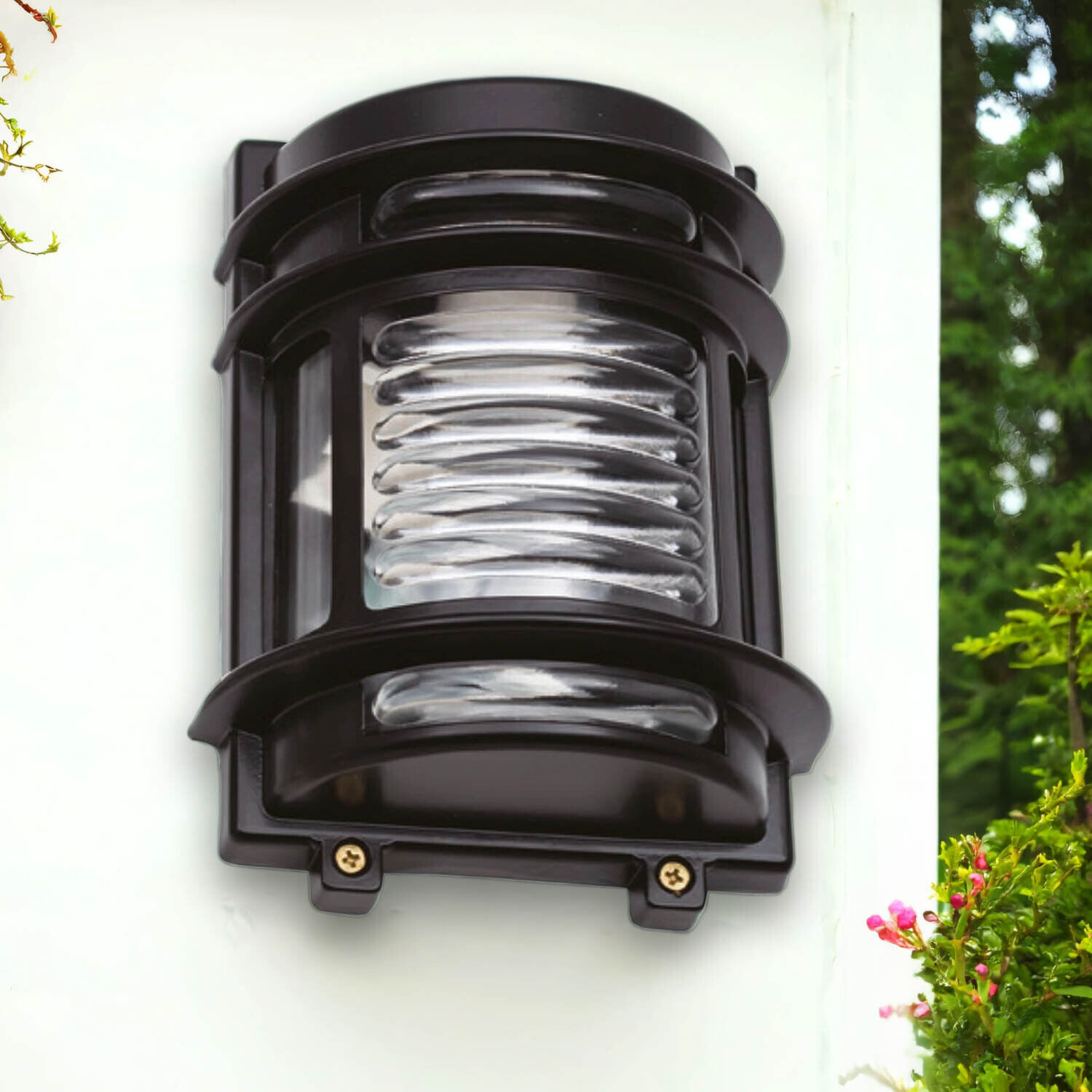 Außenleuchte Wand Messing Glas H: 22 cm IP64 Schwarz LED-Licht, Außenleuchte, Solarlicht, Spiralkabel, Schwarz