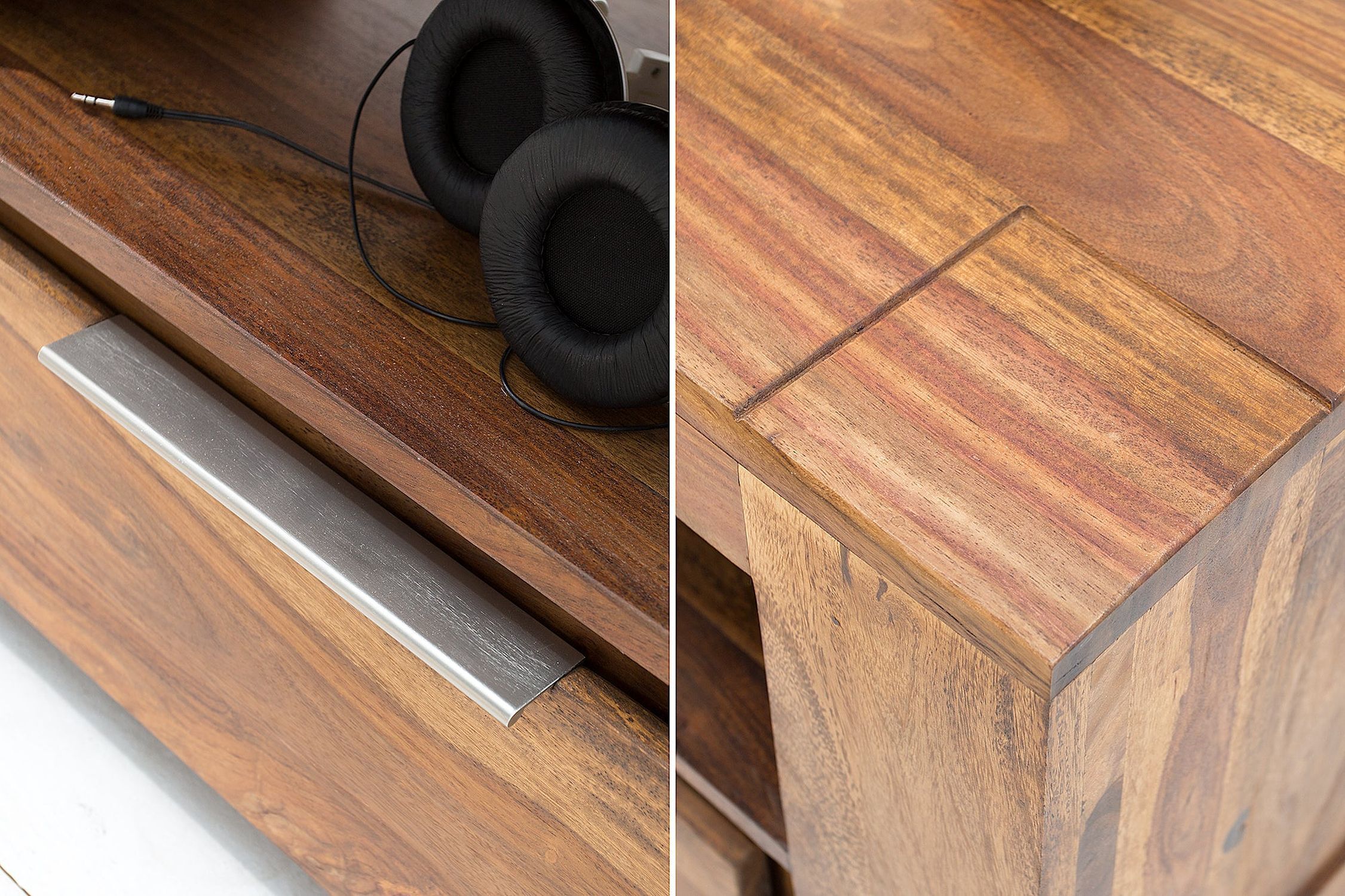 TV Lowboard Holz Sheesham 170 cm breit Schubladen großes Fach