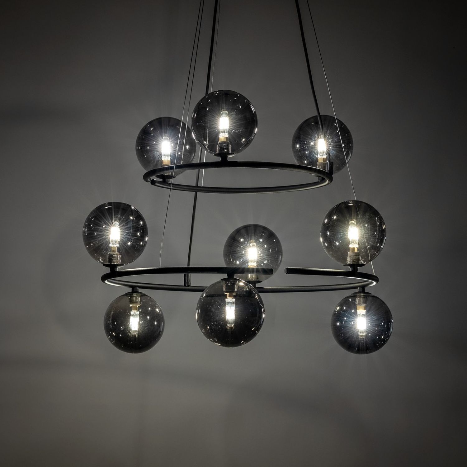 Pendelleuchte Metall Rauchglas G9 Schwarz Graphit 2 Ringe