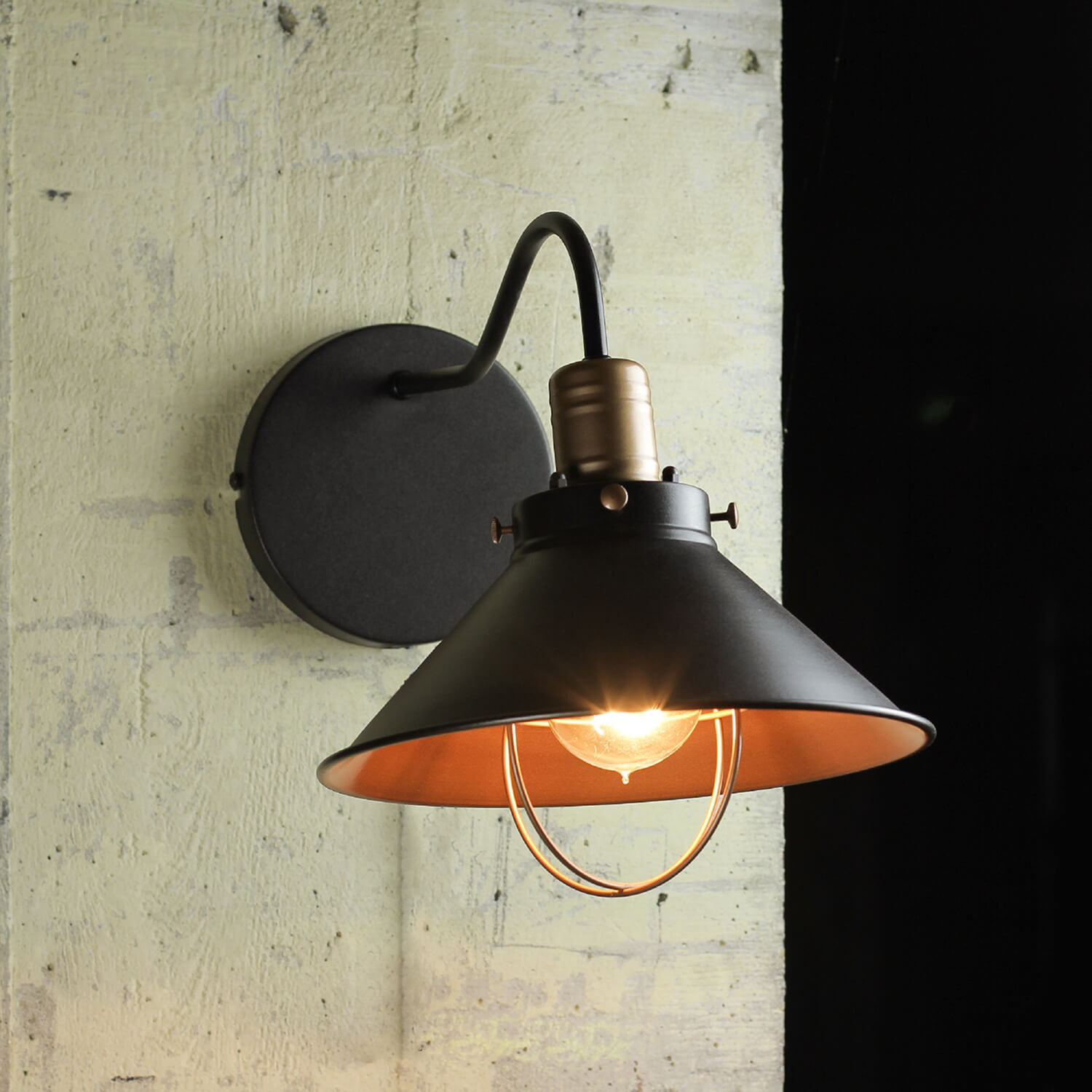 Industrie Wandlampe Schwarz Kupfer E27 T:40cm LOFT