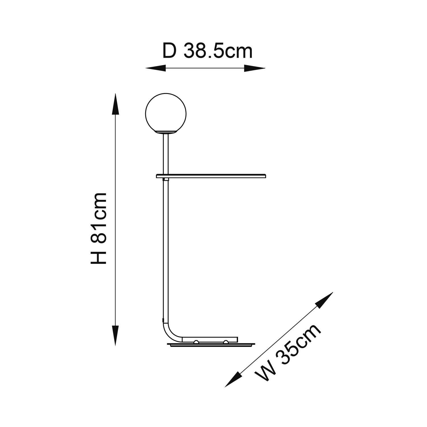 Bodenlampe mit Ablage Metall Glas 81 cm Schwarz Weiß G9