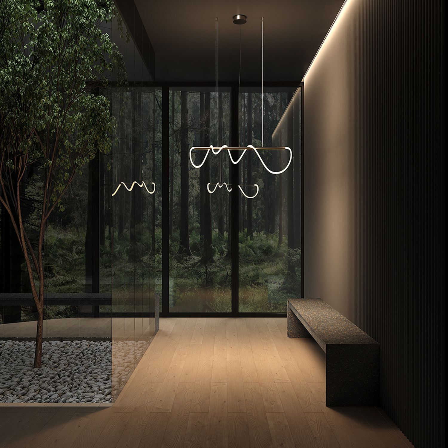 Pendelleuchte LED Aluminium in Gold Weiß länglich YARA