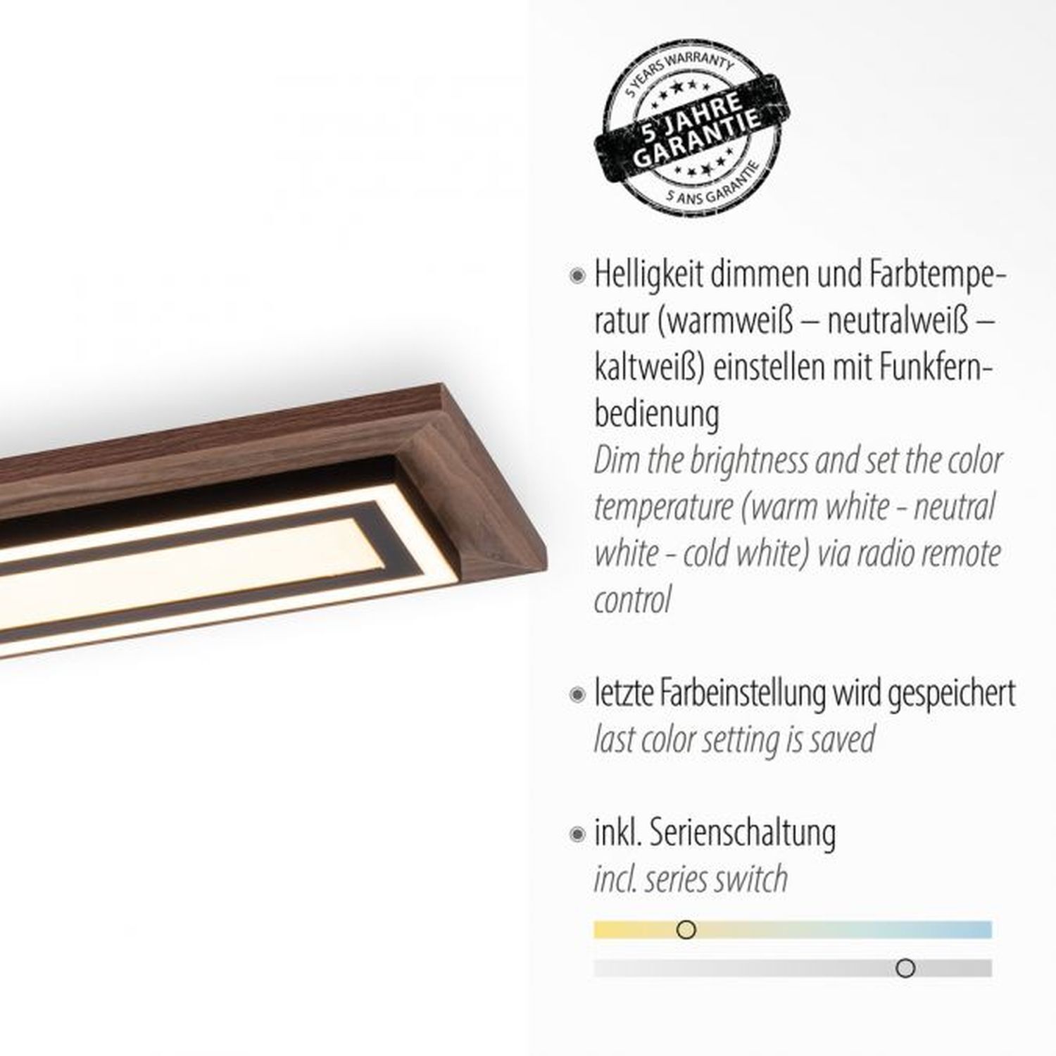 Blendarme LED Deckenleuchte dimmbar Holz 107 cm 5500 lm