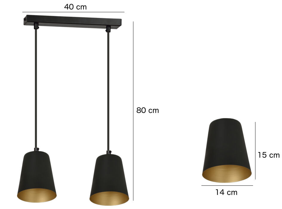 Hängelampe Schwarz Gold Metall Retro 2-flammig E27 Lampe, Beleuchtung, Leuchte