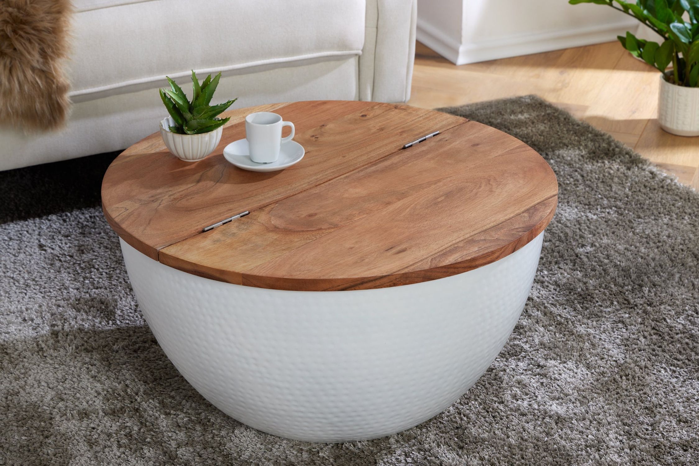 Couchtisch Akazienholz Metall Natur Weiß 60x60 cm Handarbeit