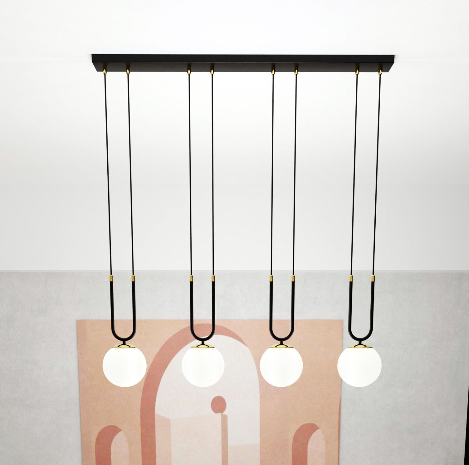Hängeleuchte Glas Metall B: 92 cm Schwarz Weiß E14 4-flammig