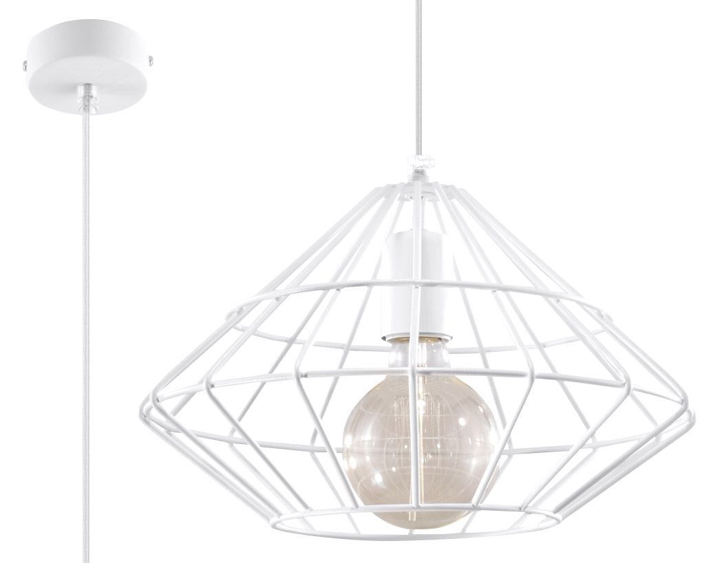 Hängelampe Weiß Metall Draht Retro geometrisch E27