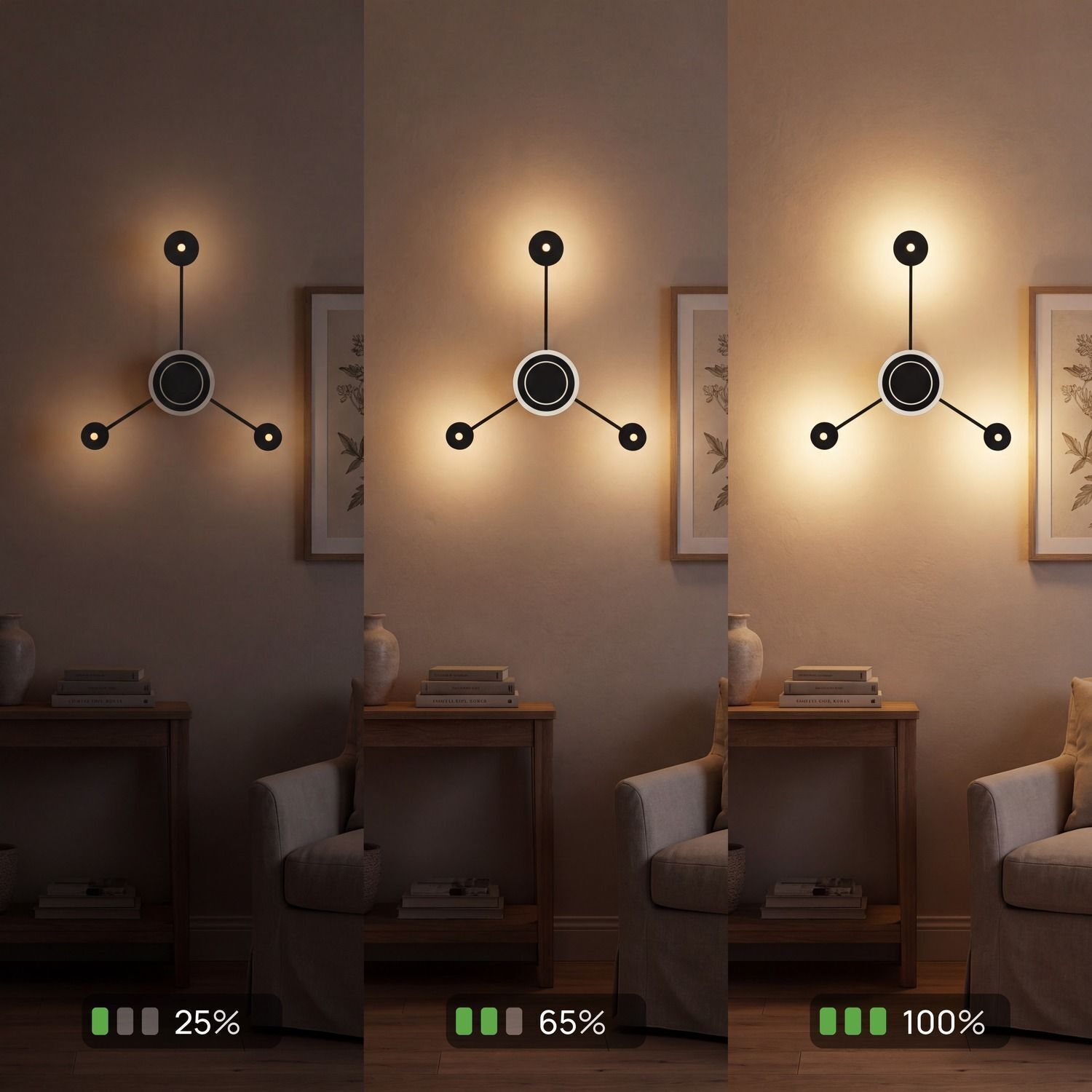 Wandlampe, Wandleuchte, indirektes Licht, Dreibügel, Wohnzimmer-Dekor