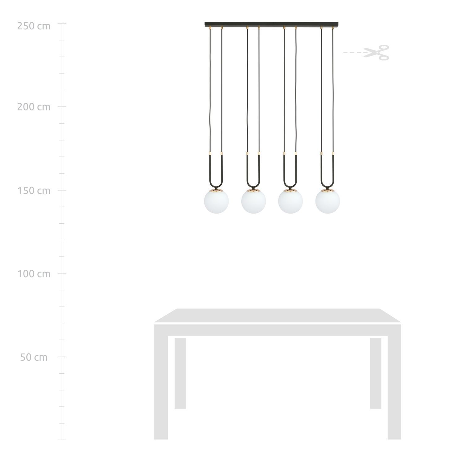 Hängeleuchte Glas Metall B: 92 cm Schwarz Weiß E14 4-flammig