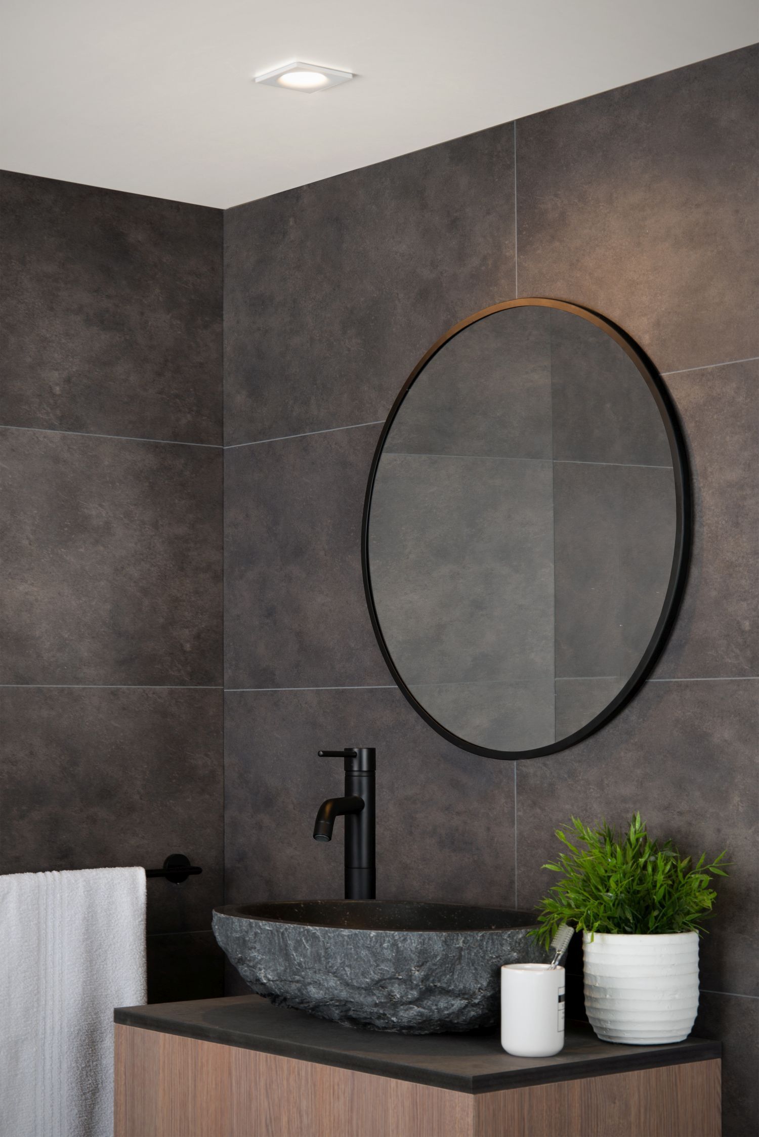 Einbauspot Weiß GU10 B:8 cm quadratisch modern Drinnen, Innenarchitektur, Waschbeckenhahn, Becken, Pflanze