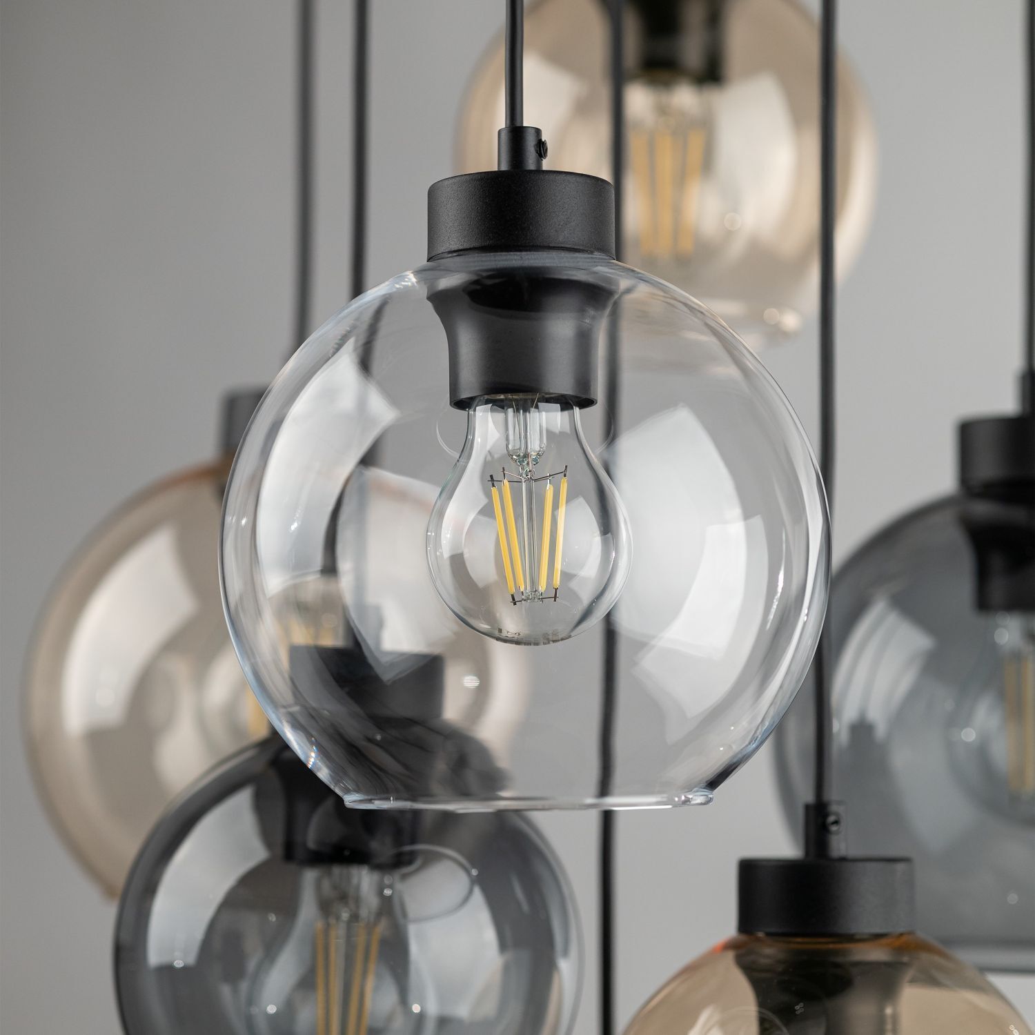 Hängelampe Rauchglas H: max. 140 cm verstellbar 7x E27 Licht, Lampe