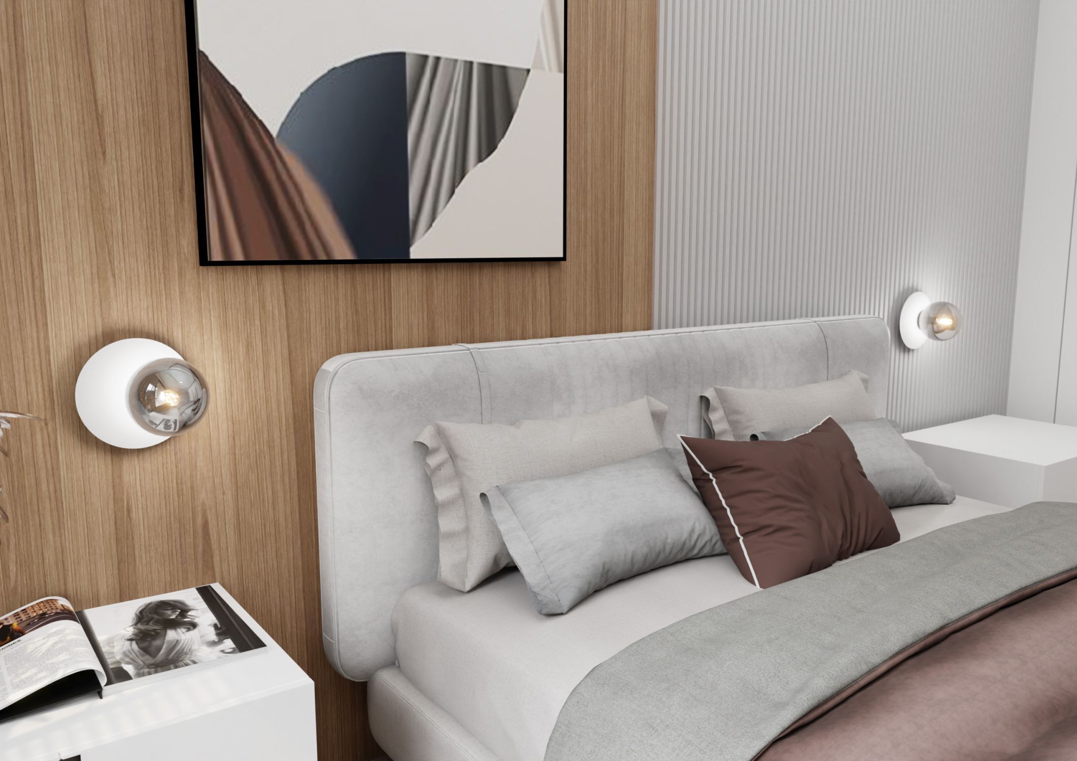 Wandlampe Weiß Grau Ø 20 cm rund Kugel Schirm E14 Kissen, Dekoration für Zuhause, Innenarchitektur, Kopfkissen, Couch