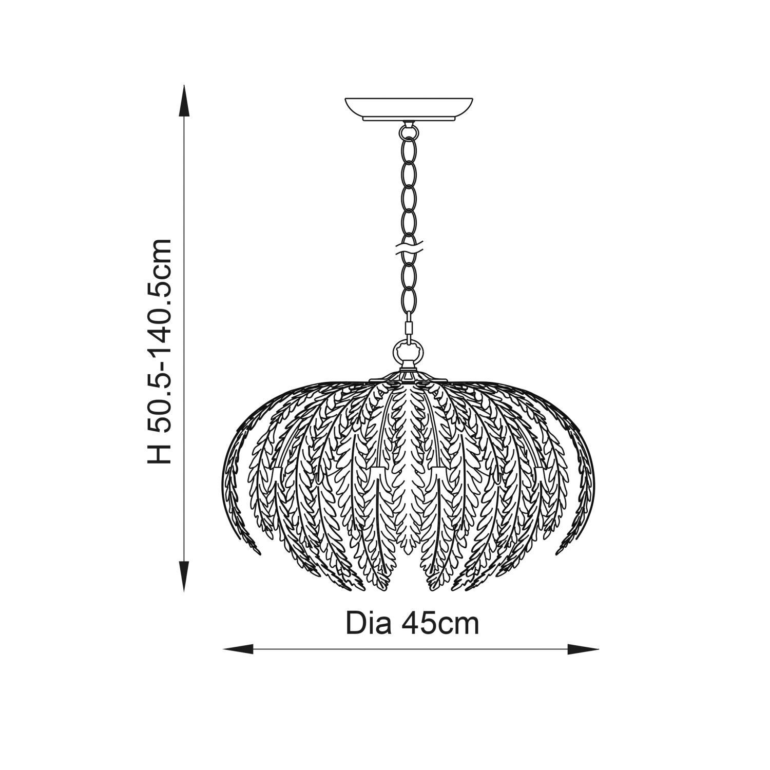 Hängeleuchte Metall Ø 45 cm rund Blattsilber 3x E14 Floral