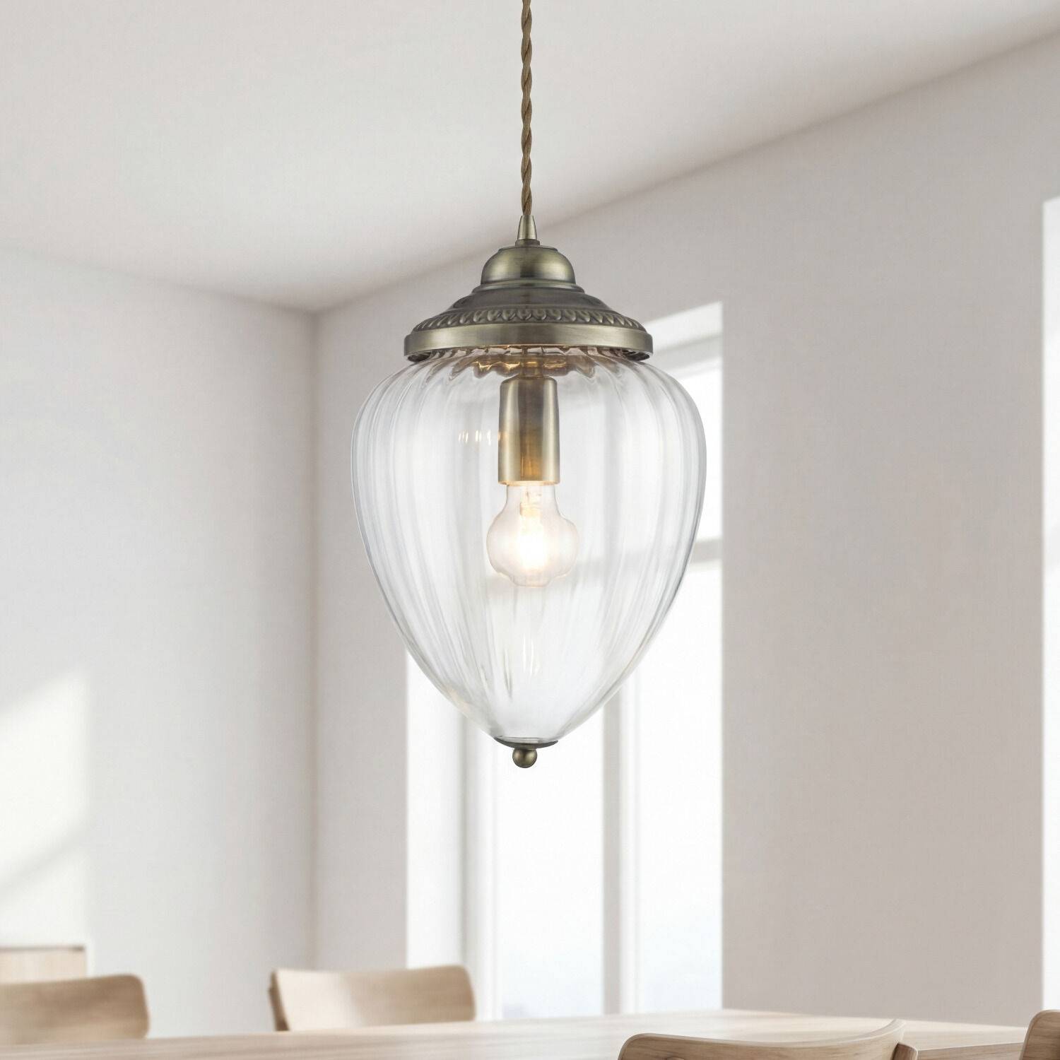 Rustikale längliche Pendelleuchte E27 mit Glasschirm Bronze