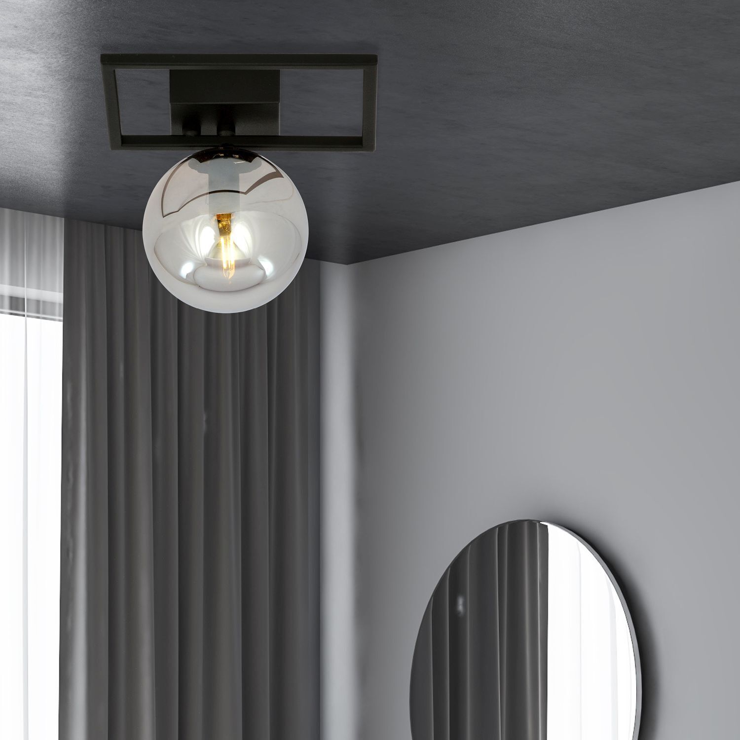 Deckenlampe klein Metall Rauchglas L: 20 cm Kugelschirm E14