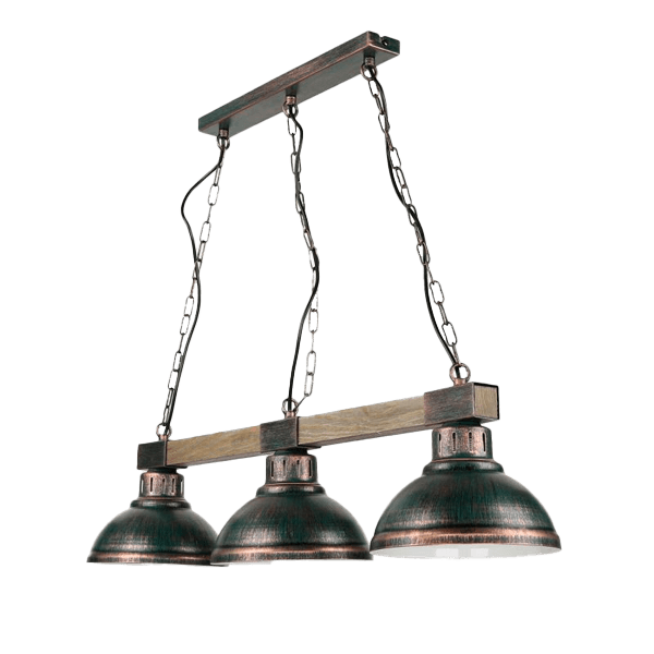 Hängelampe, Drei Lampenschirme, Metall, Kettenaufhängung, Vintage Stil