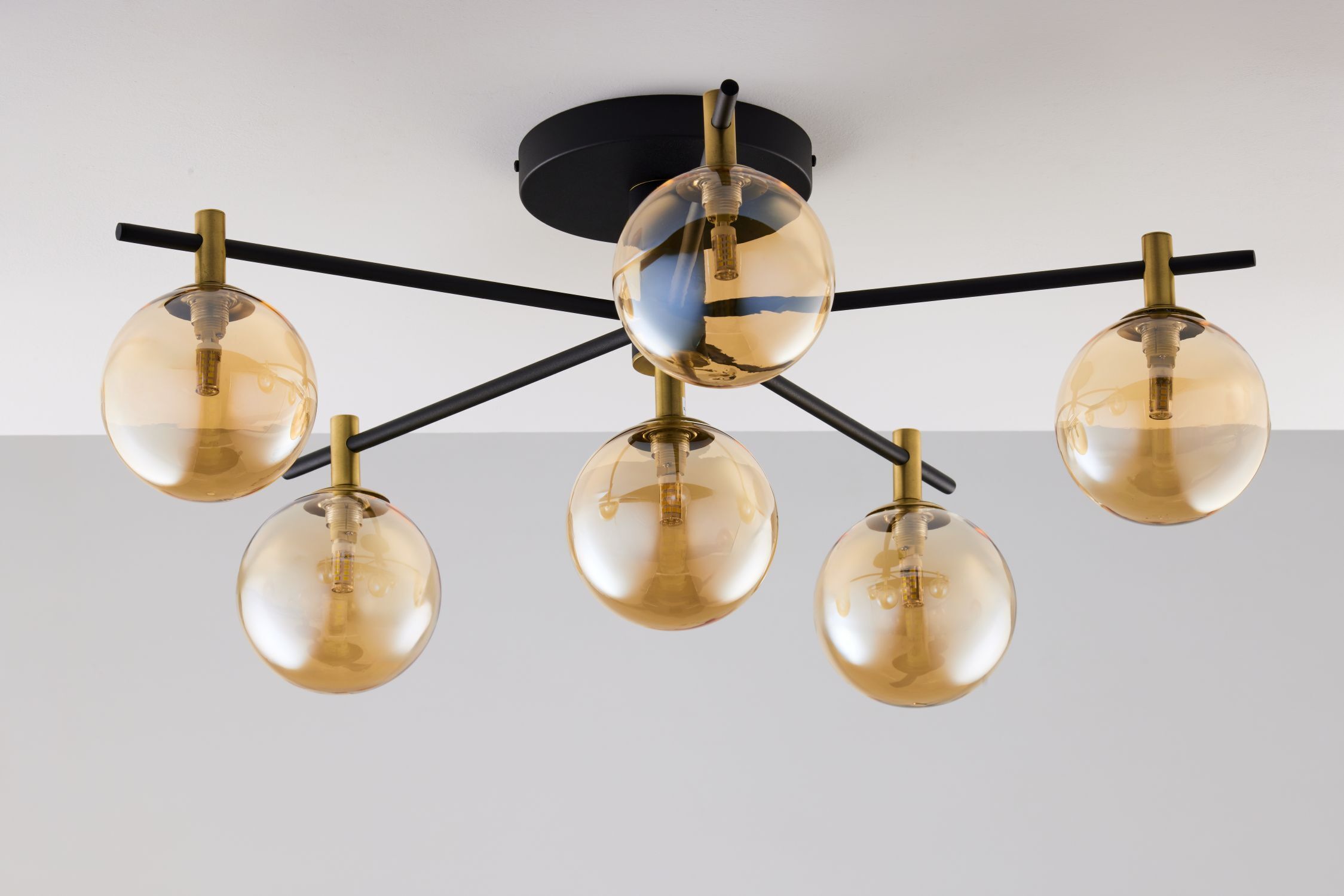 Deckenlampe Glas in Bernstein Metall G9 6-flammig Leuchte, Kronleuchter, Lampe