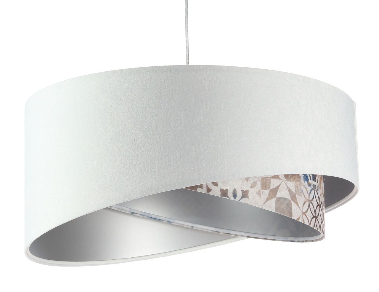 Hängelampe Weiß Beige Silber E27 Ø 50 cm Stoff Velours Optik