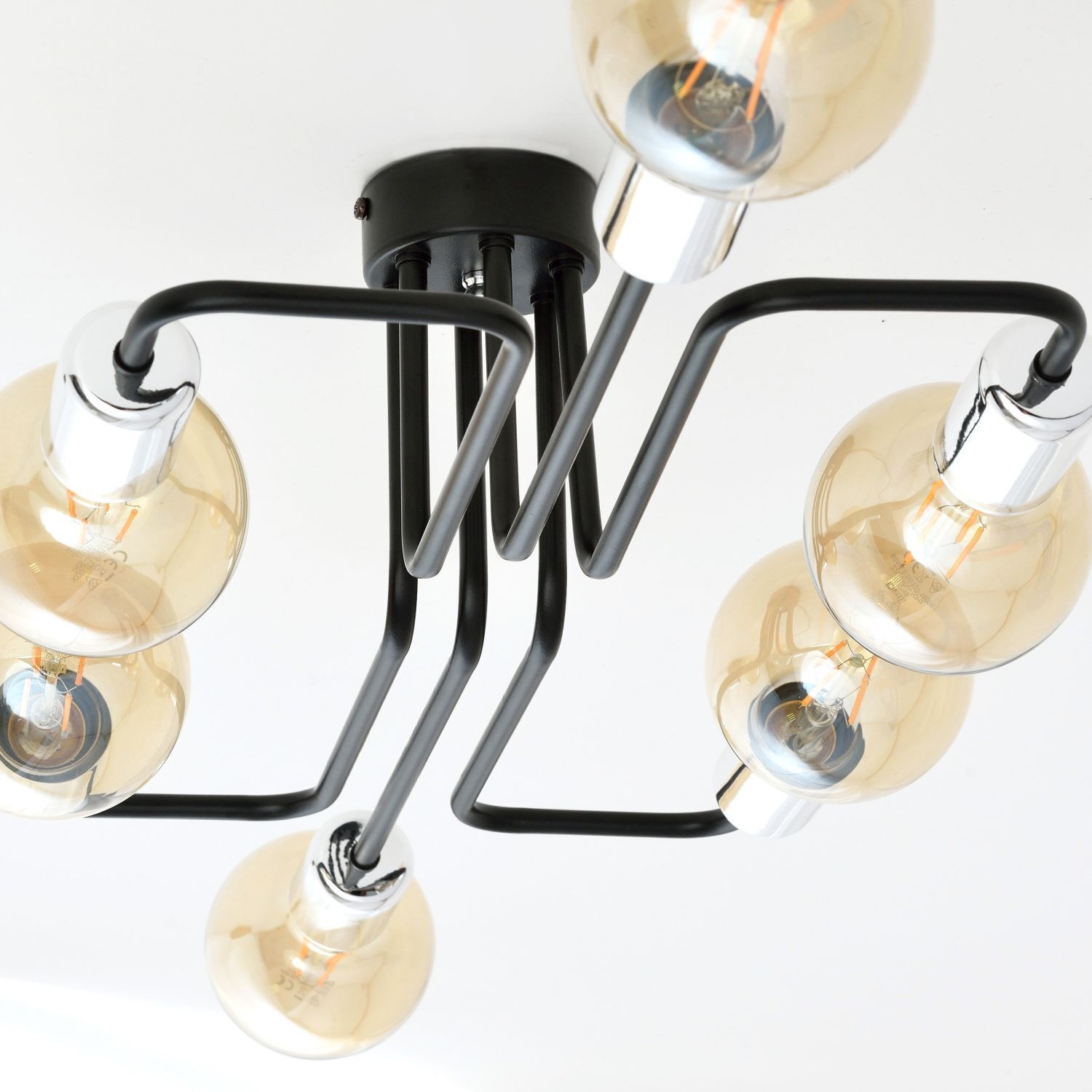 Deckenlampe flach Metall 6-flammig Retro 55 cm lang