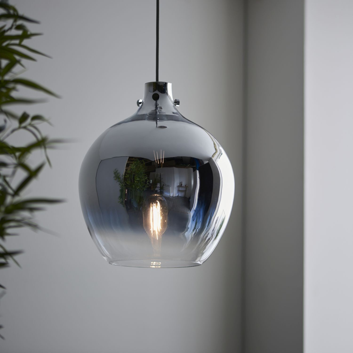 Hängelampe Rauchglas Metall Ø 32 cm Chrom Spiegelgrau E27