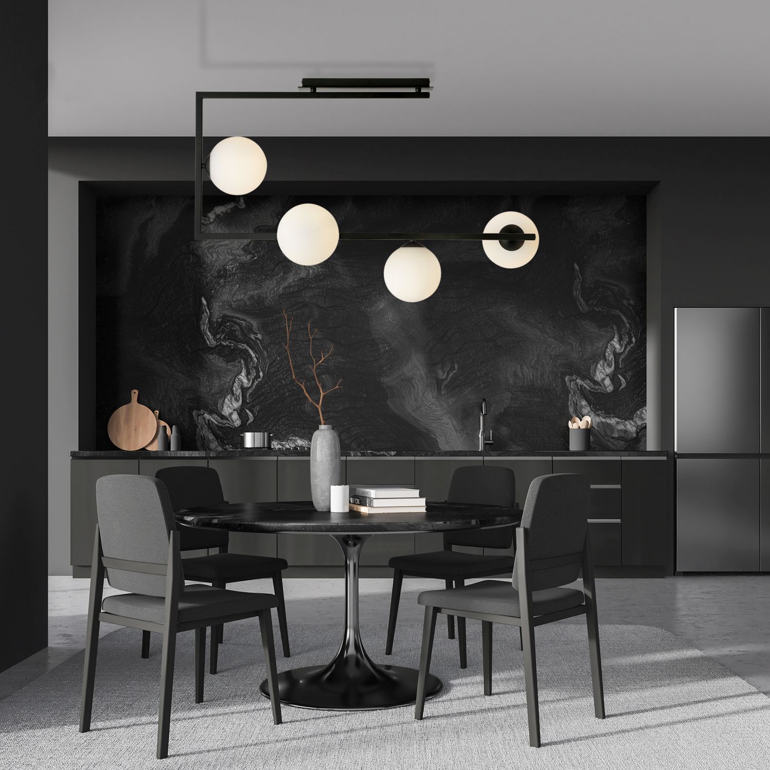 Deckenlampe Schwarz Weiß L: 83 cm H: 55 cm Metall Glas 4x E14