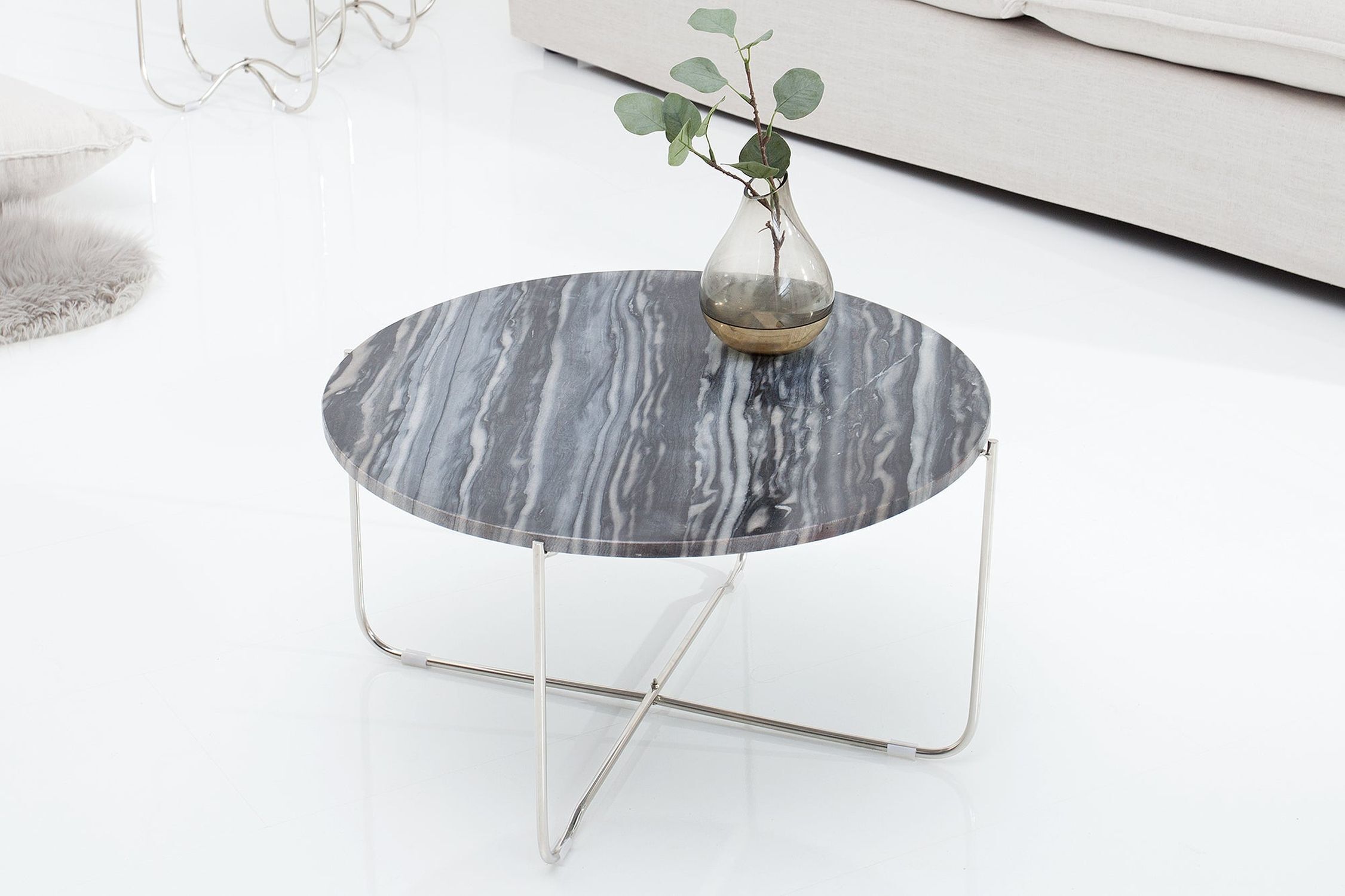 Couchtisch Marmor Metall in Grau Silber 62 x 62 cm