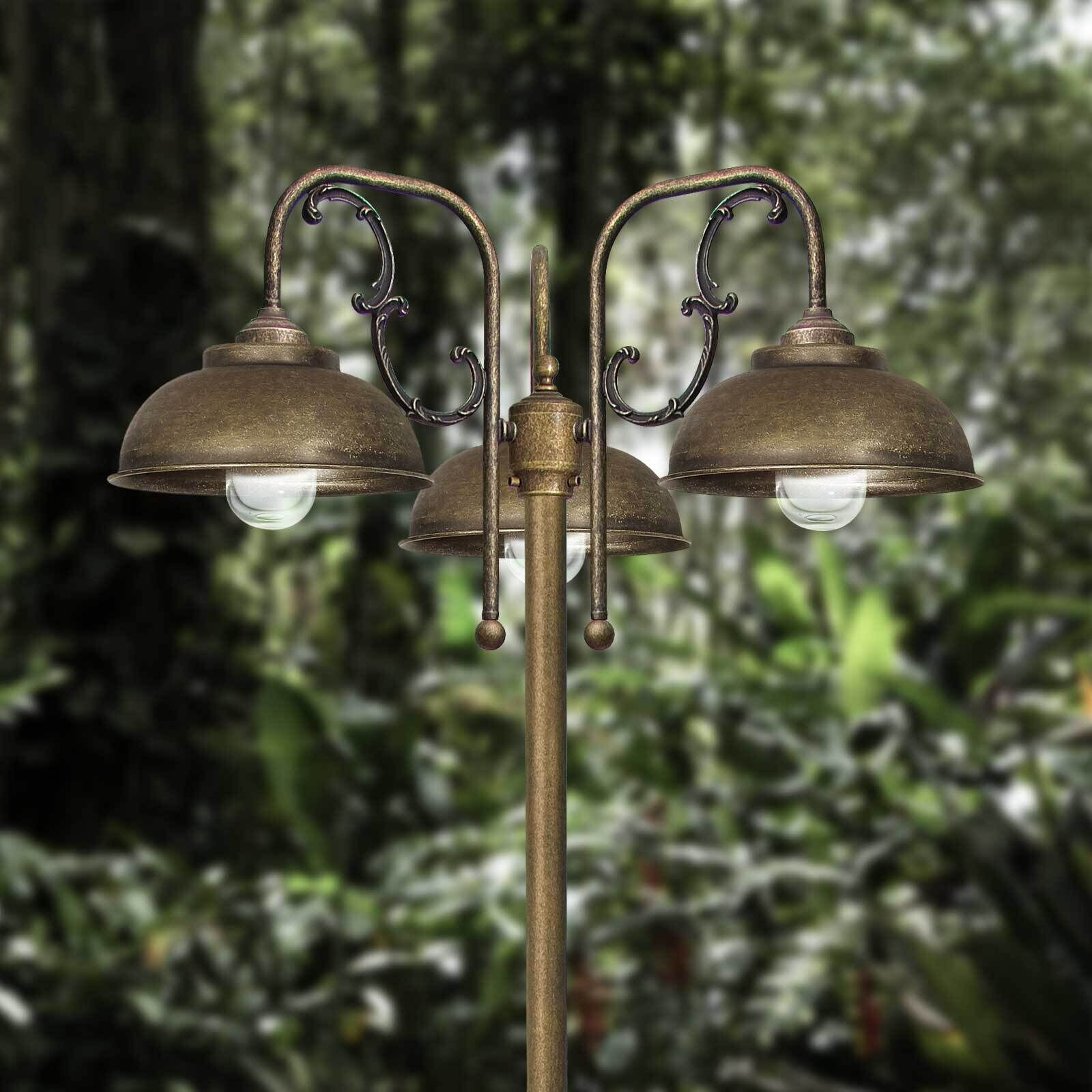 Stehlampe außen IP44 210 cm 3-flammig E27 Messing massiv