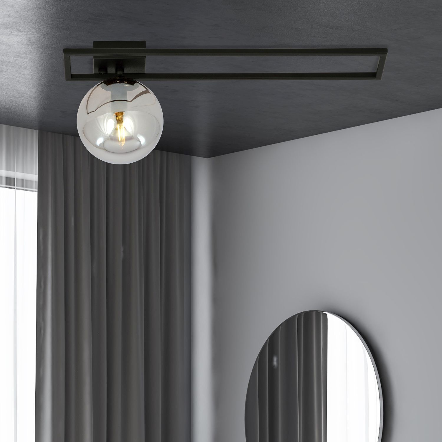 Deckenleuchte Rauchglas Metall 50 cm lang Kugelschirm E14