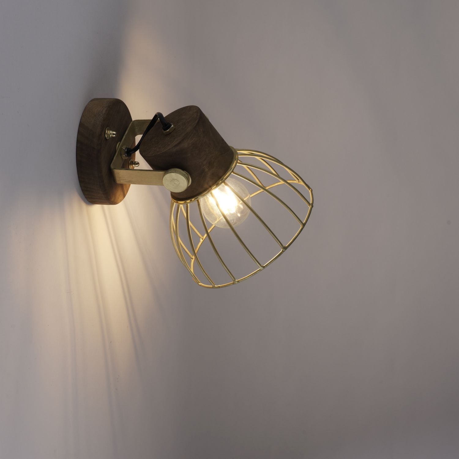 Beweglicher Wandspot Holz Metallschirm E27 B:20 Vintage Beleuchtung, Leuchte