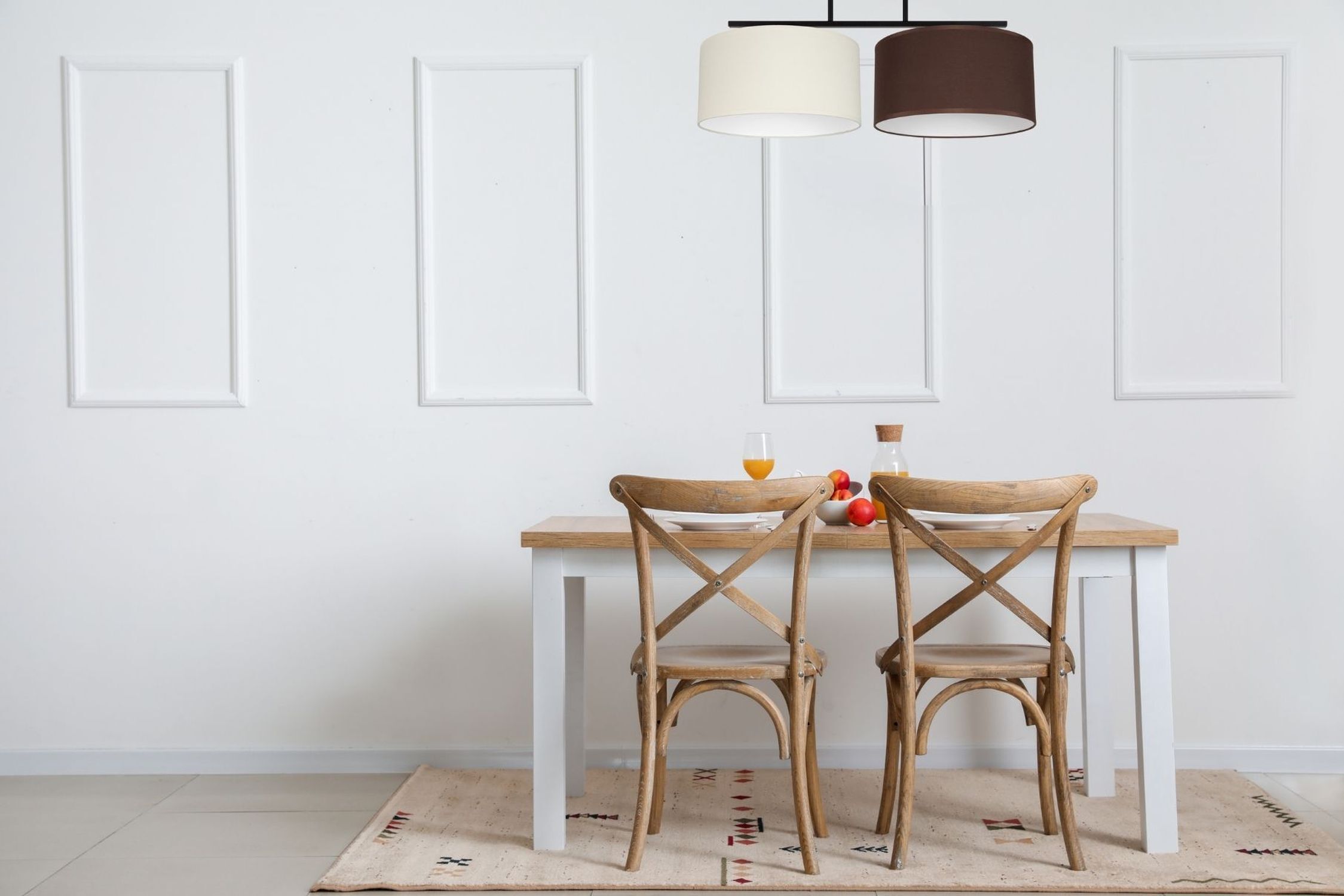 Blendarme Deckenleuchte Stoff Ecru Braun E27 L:70 cm Esstisch, Tisch, Esszimmer, Innenarchitektur, Lampe