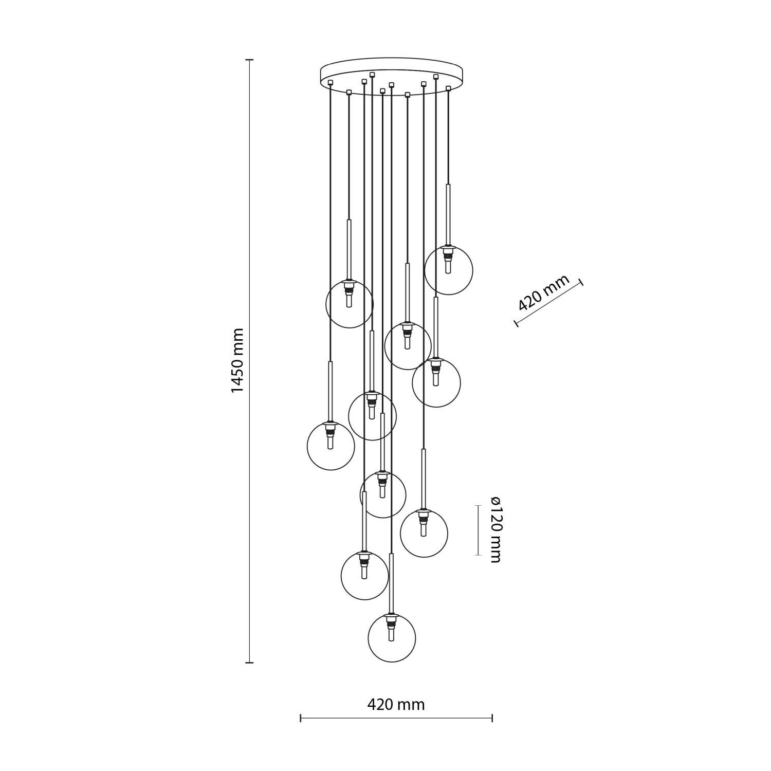 Hängeleuchte Kugel Metall Glas H: max. 145 cm verstellbar