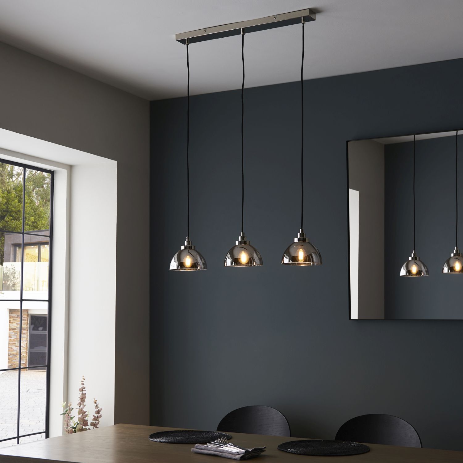 Hängeleuchte Glas Metall 3-flammig in Chrom Retro E27