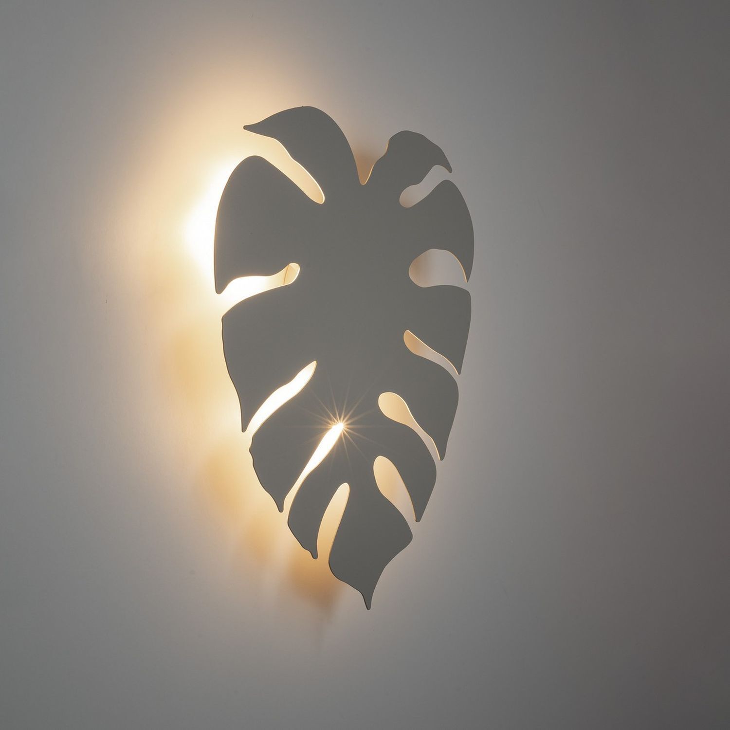 Wandlampe Metall Beige H: 40c m Monstera Blatt 3x G9