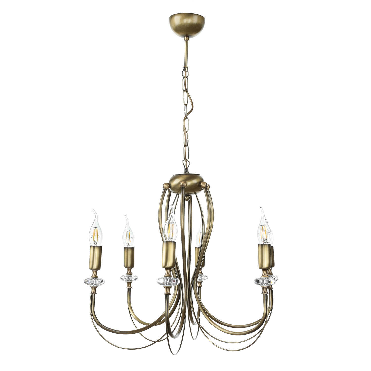 Rustikaler Kronleuchter Metall in Messing E14 6-flammig Leuchter, Lampe