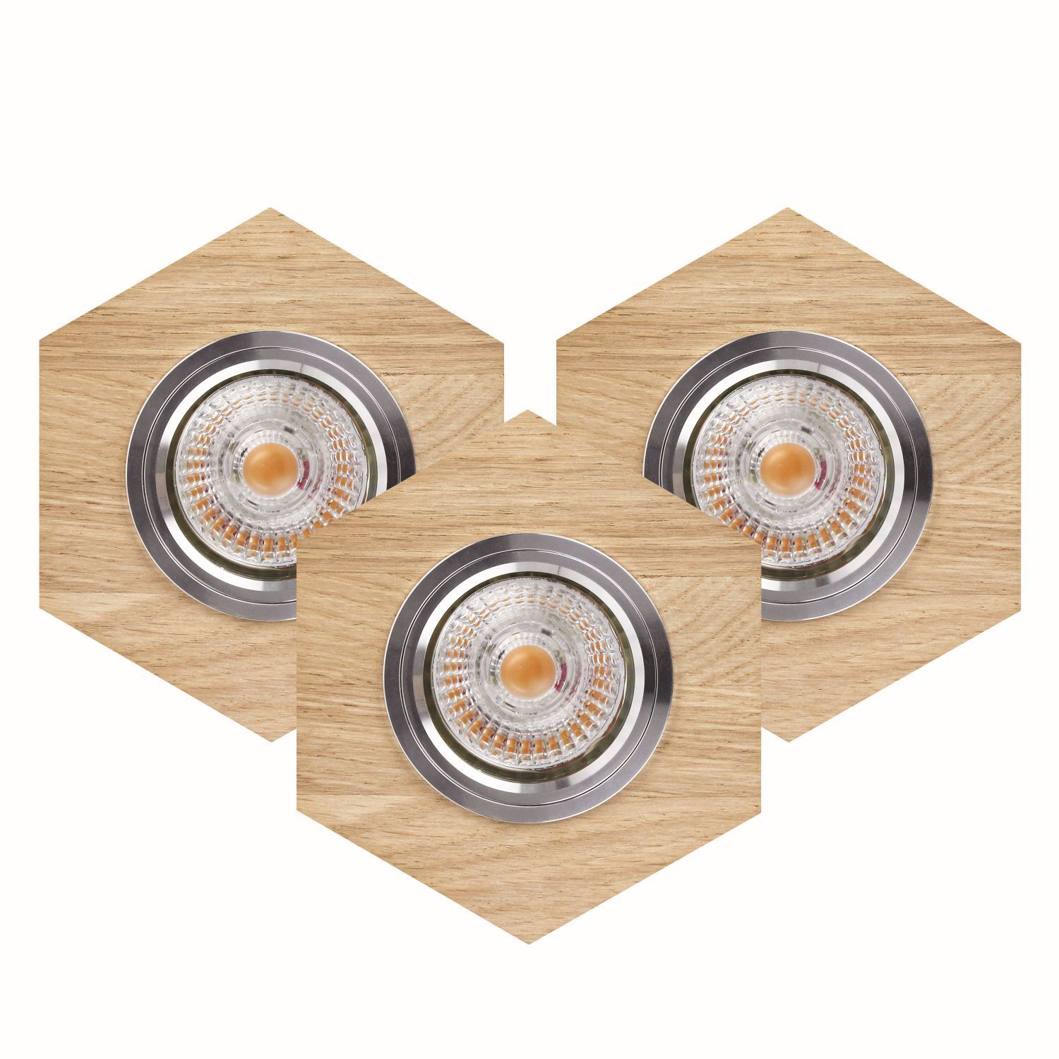 Einbauspot 3-er Set Holz Metall beweglich mit LED