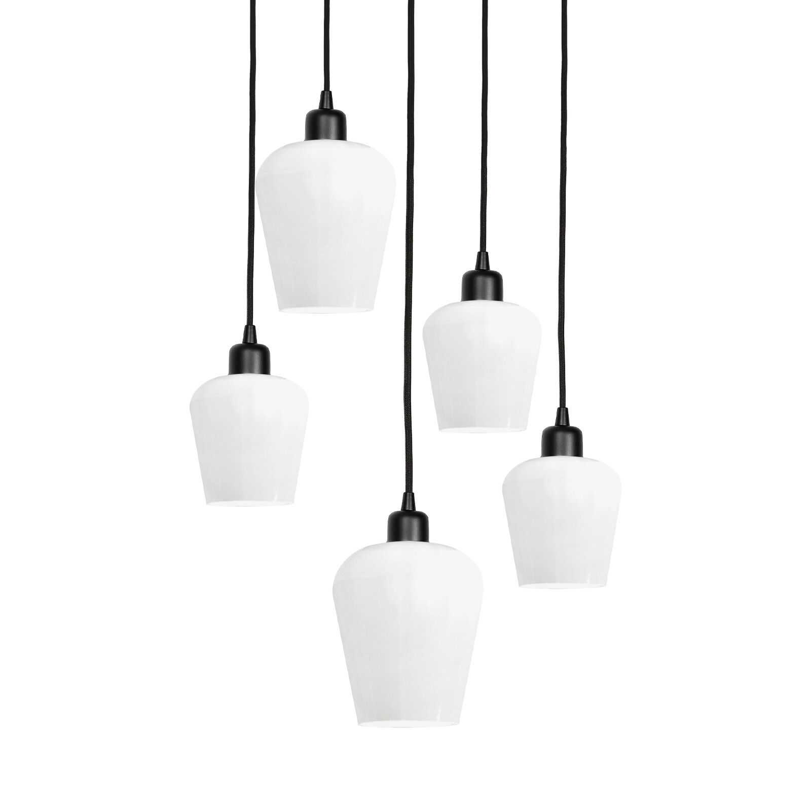Pendelleuchte Schwarz Weiß Ø 45 cm Messing Eisen Glas 5x E27