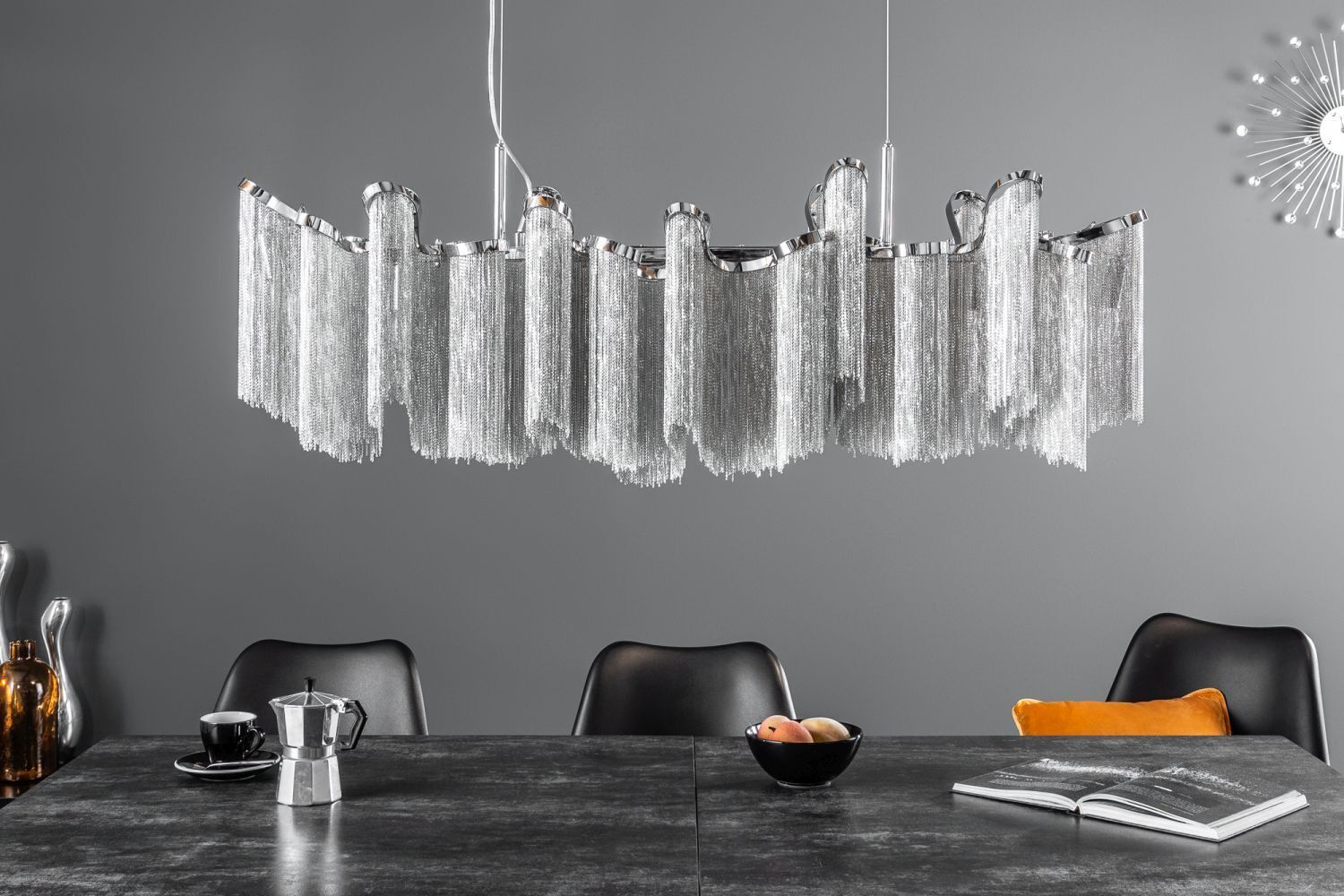 Design Pendelleuchte RIRRE Metall Ketten Silber Esstisch Leuchter, Lampe, Esszimmer, Esstisch, Innenarchitektur