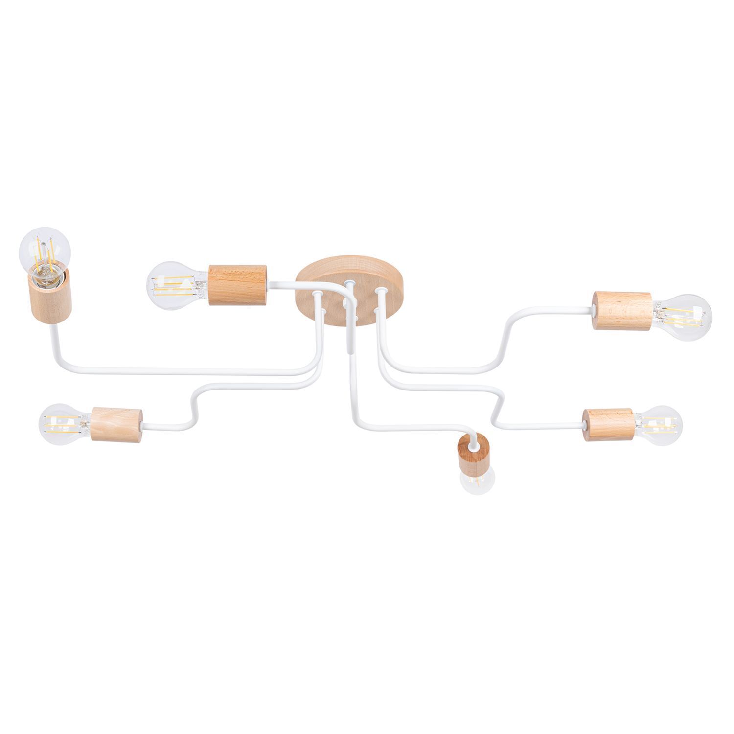 Deckenleuchte Stahl Holz Weiß E27 B:85 cm 6-flammig