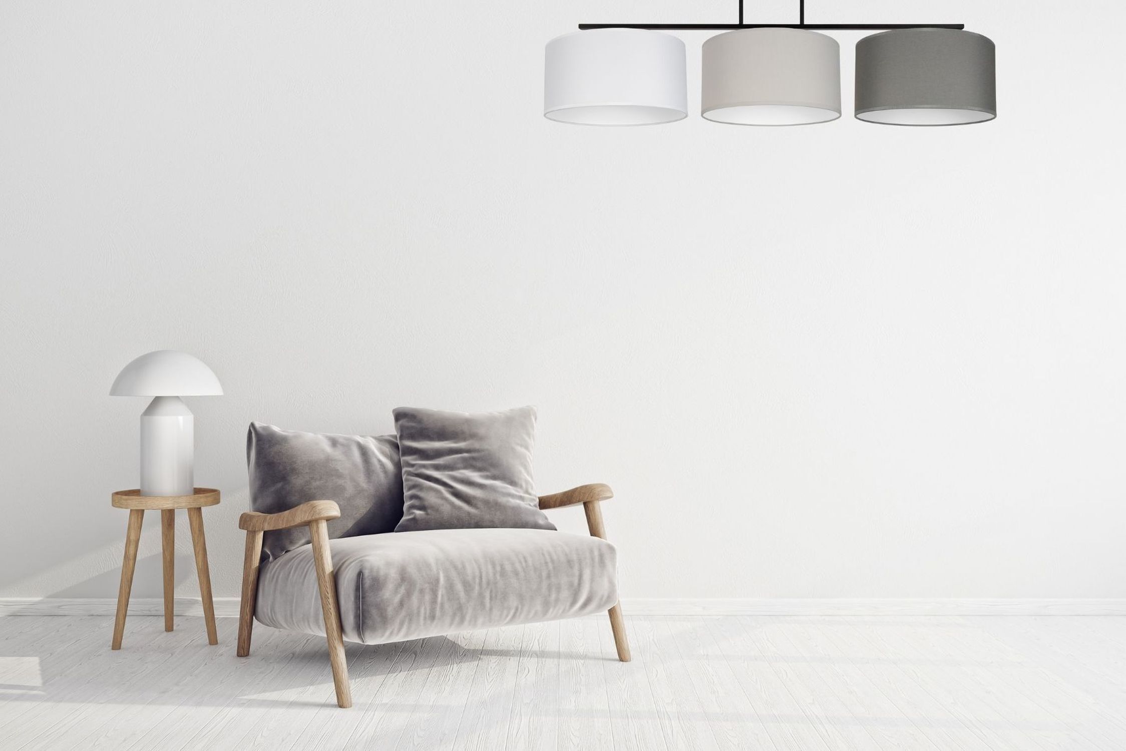 Deckenleuchte Stoff Weiß Ecru Graphit E27 L:100 cm Lampe, Stuhl, Mobiliar