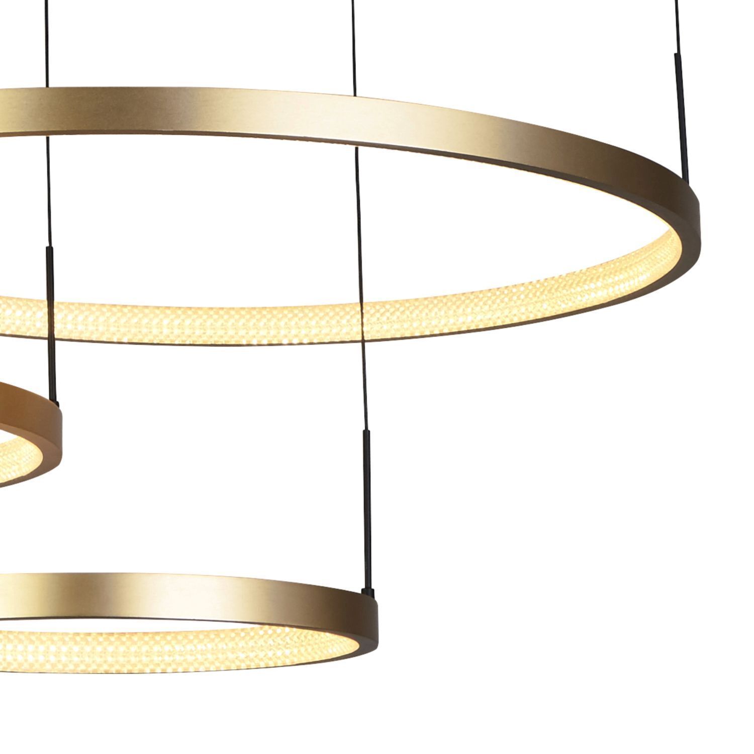 Lange LED Pendelleuchte in Schwarz Gold Ringe 112 cm