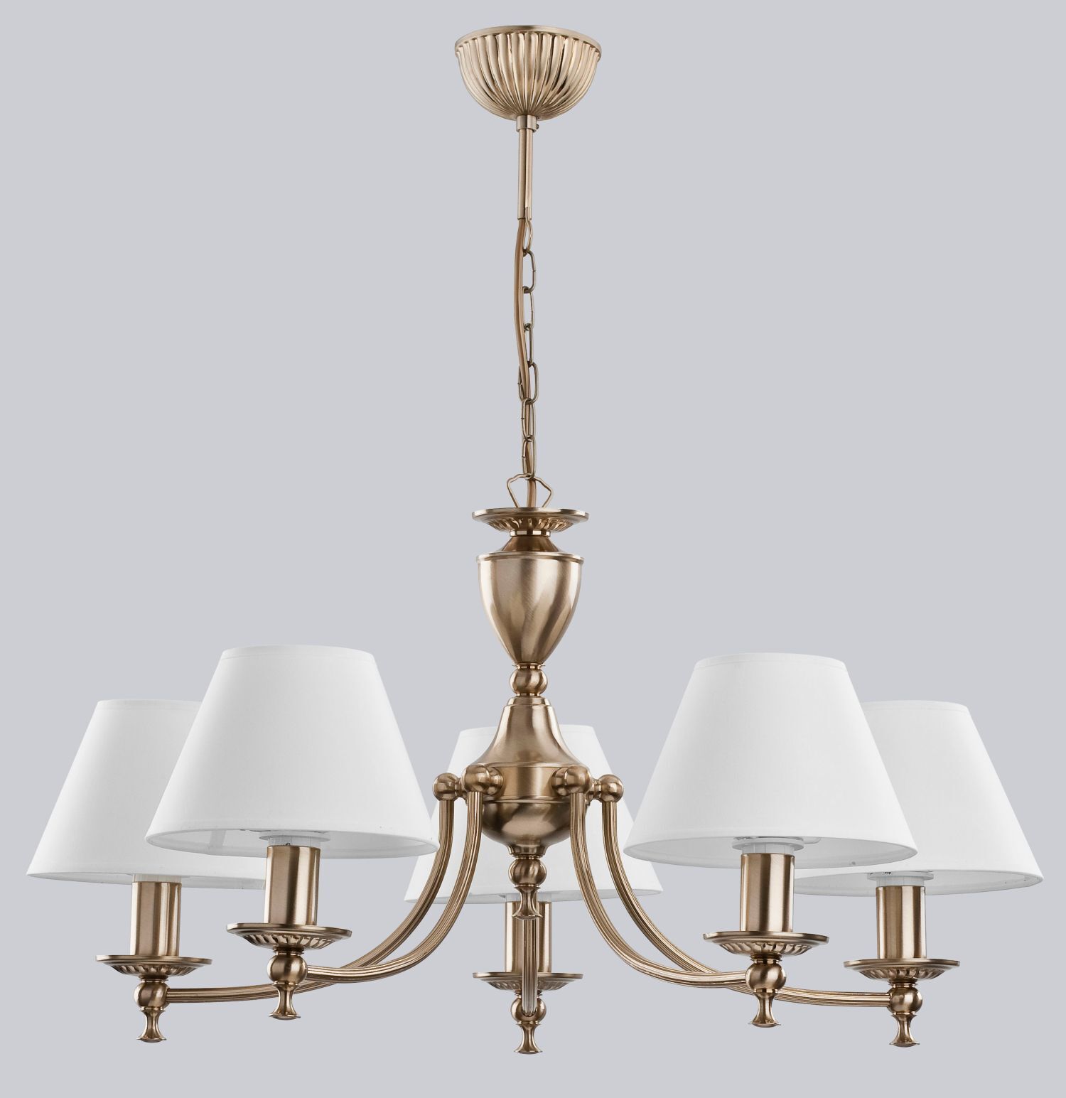 Hängeleuchte, Bronzefarbene Leuchte, Kronleuchter, 6-armig, Weißer Lampenschirm