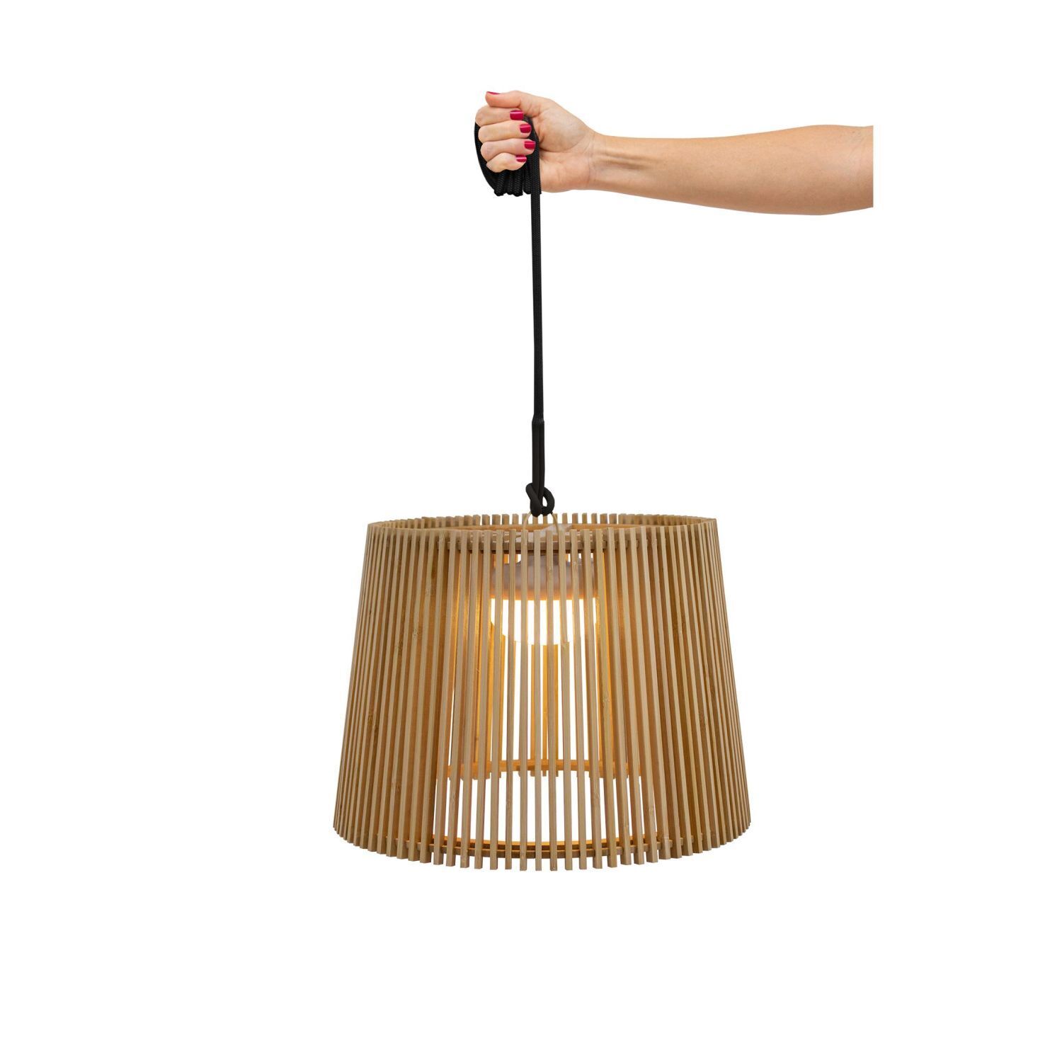 Pendelleuchte außen LED Akku Holz Ø 39 cm IP54 2700 K dimmbar Lampe, Lampenschirm